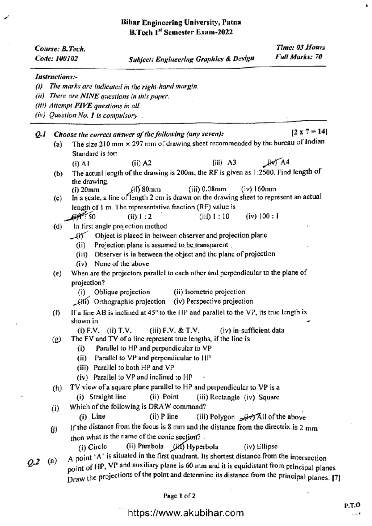 B.Tech 1st Sem Engineering Graphics Design Exam Paper 100102 2022 - Studocu