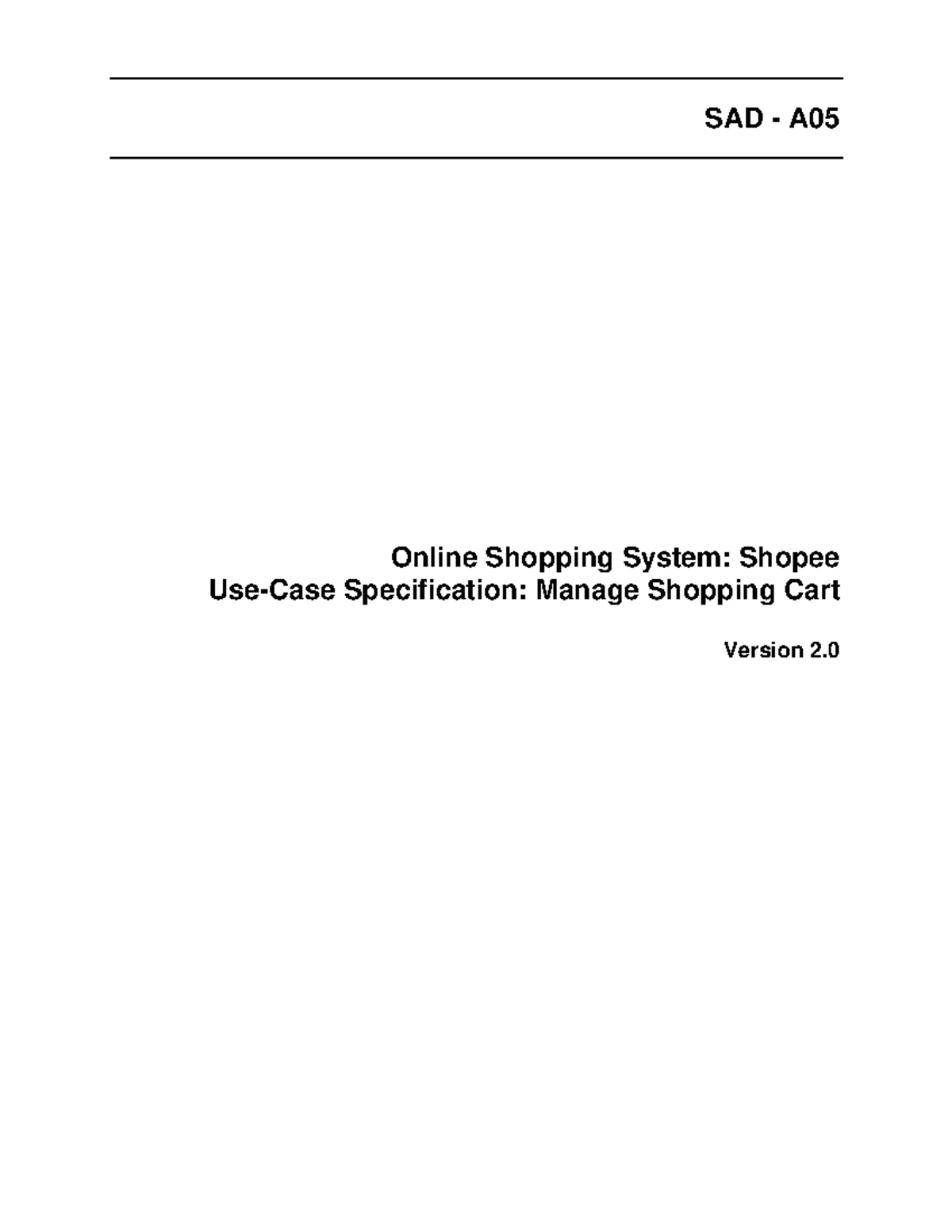 Use-Case Specification for Shopping Cart Management - SAD A - Studocu
