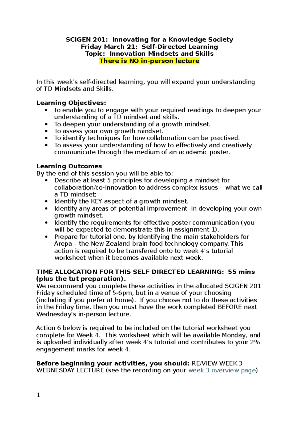 Self-Directed Learning Worksheet-Week 3 - SCIGEN 201: Innovating for a ...