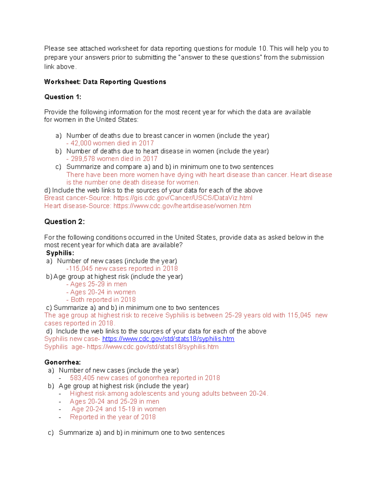 Mod 10 Worksheet Data Reporting Questions 21 - Please see attached ...