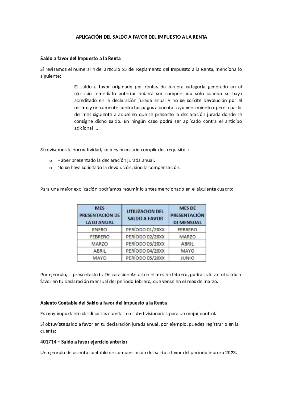 Aplicación del Saldo a Favor en el Impuesto a la Renta: Normas y ...