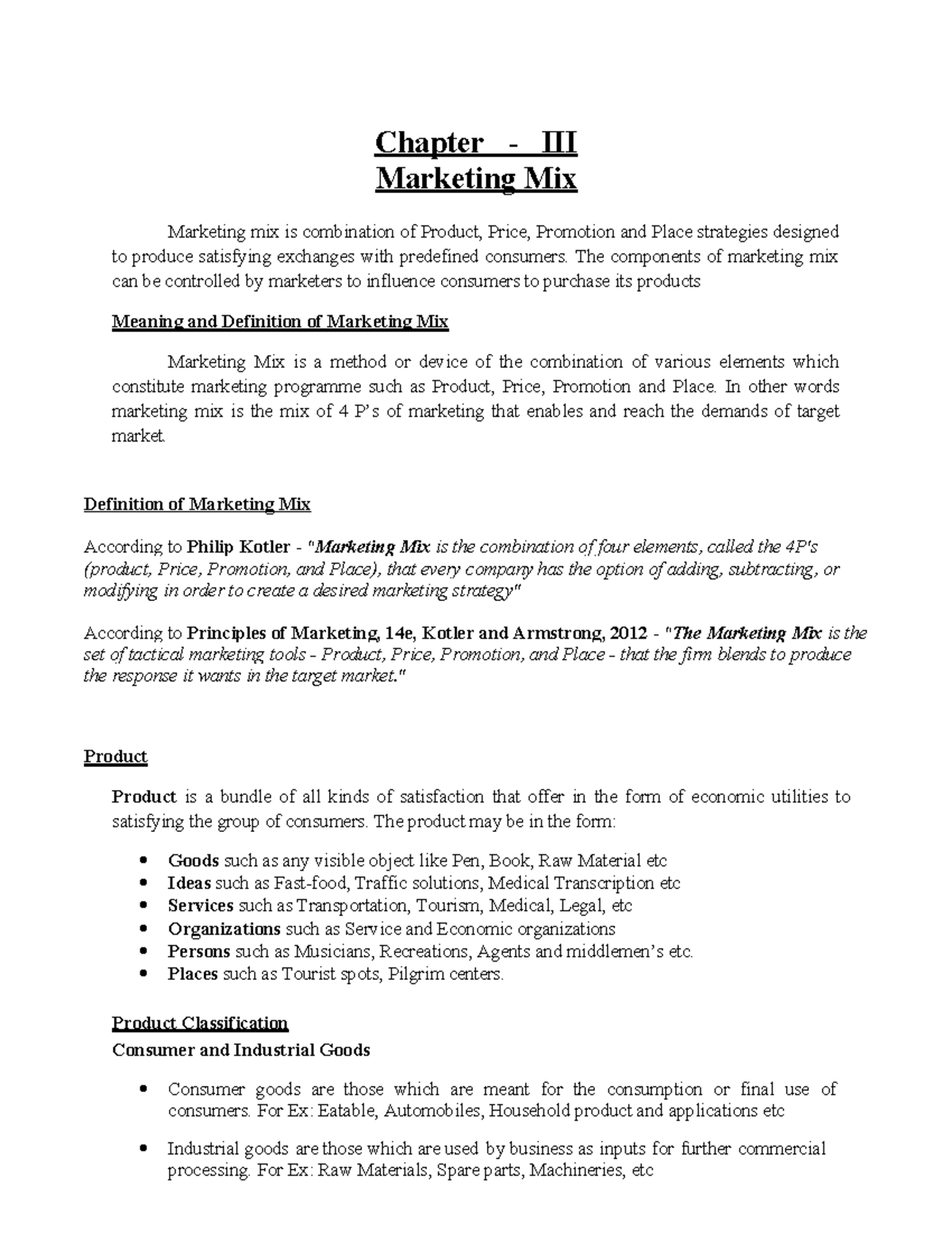 Chapter - 3 Notes Marketing Mix - Chapter - III Marketing Mix Marketing ...