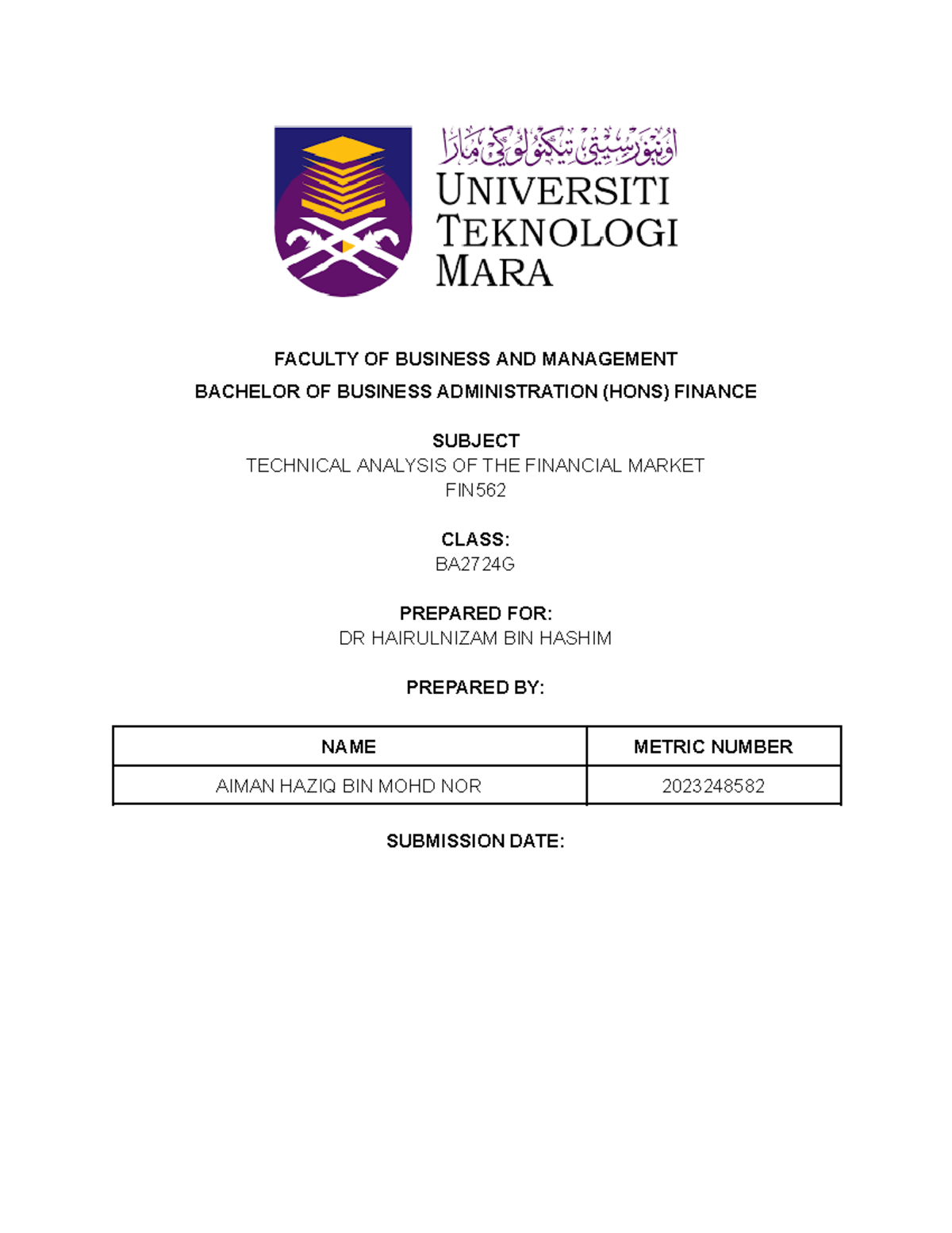TA Assignment 2 - Practice - FACULTY OF BUSINESS AND MANAGEMENT ...