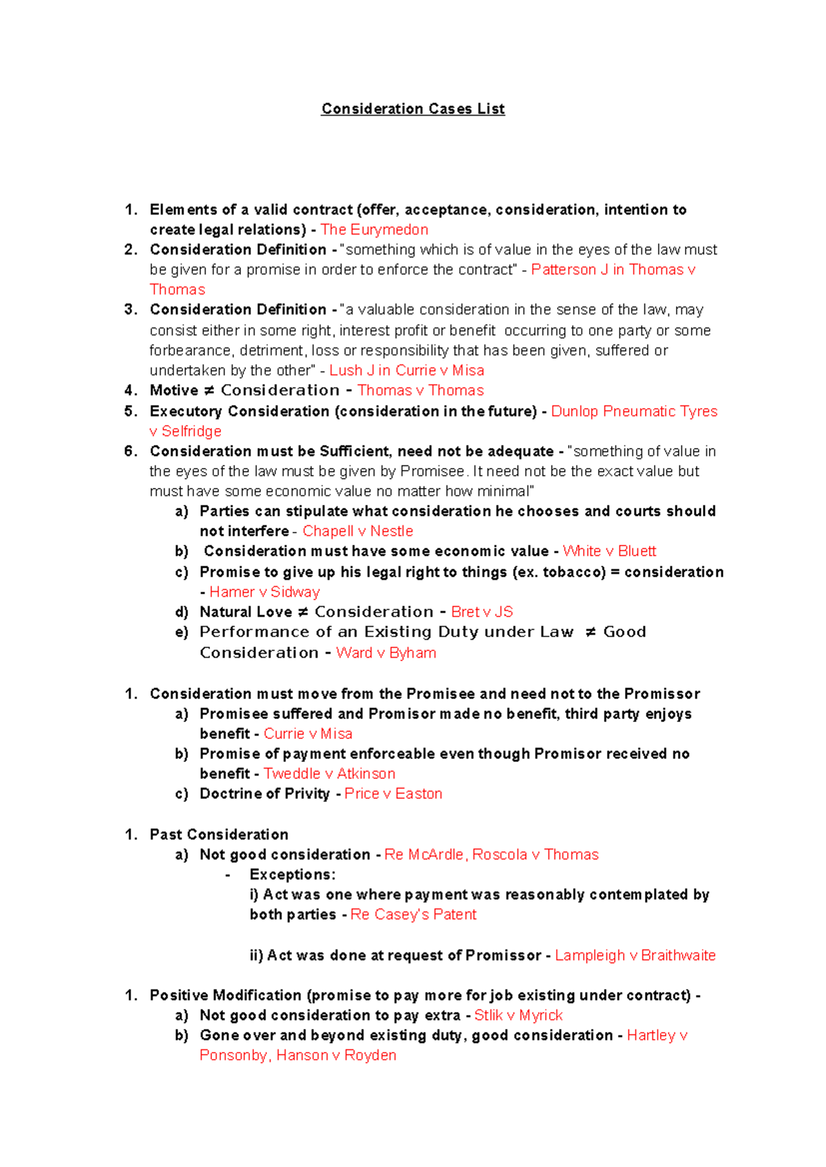 Cases List - case lsit - Consideration Cases List Elements of a valid ...