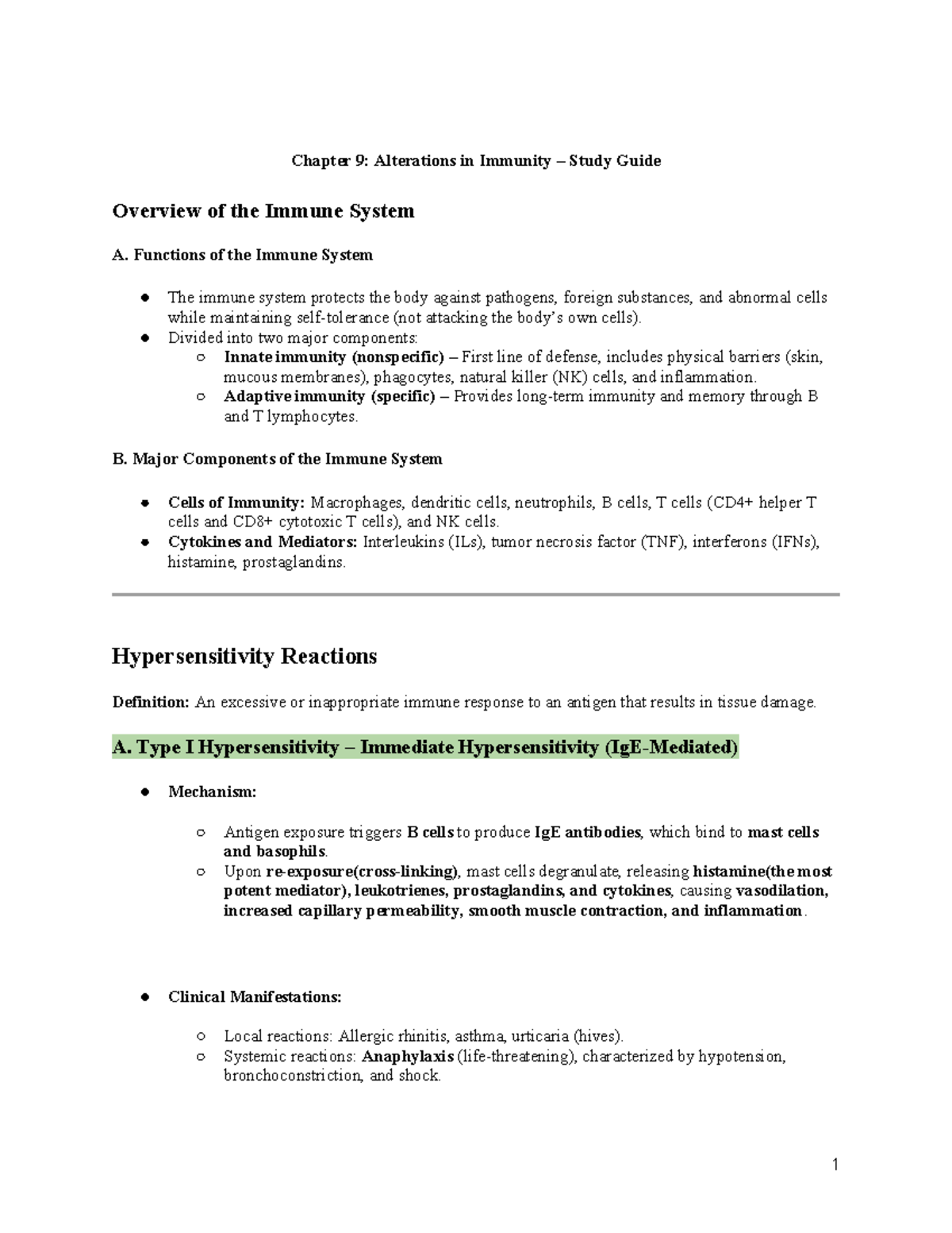 Chapter 9: Alterations in Immunity - Comprehensive Study Guide - Studocu