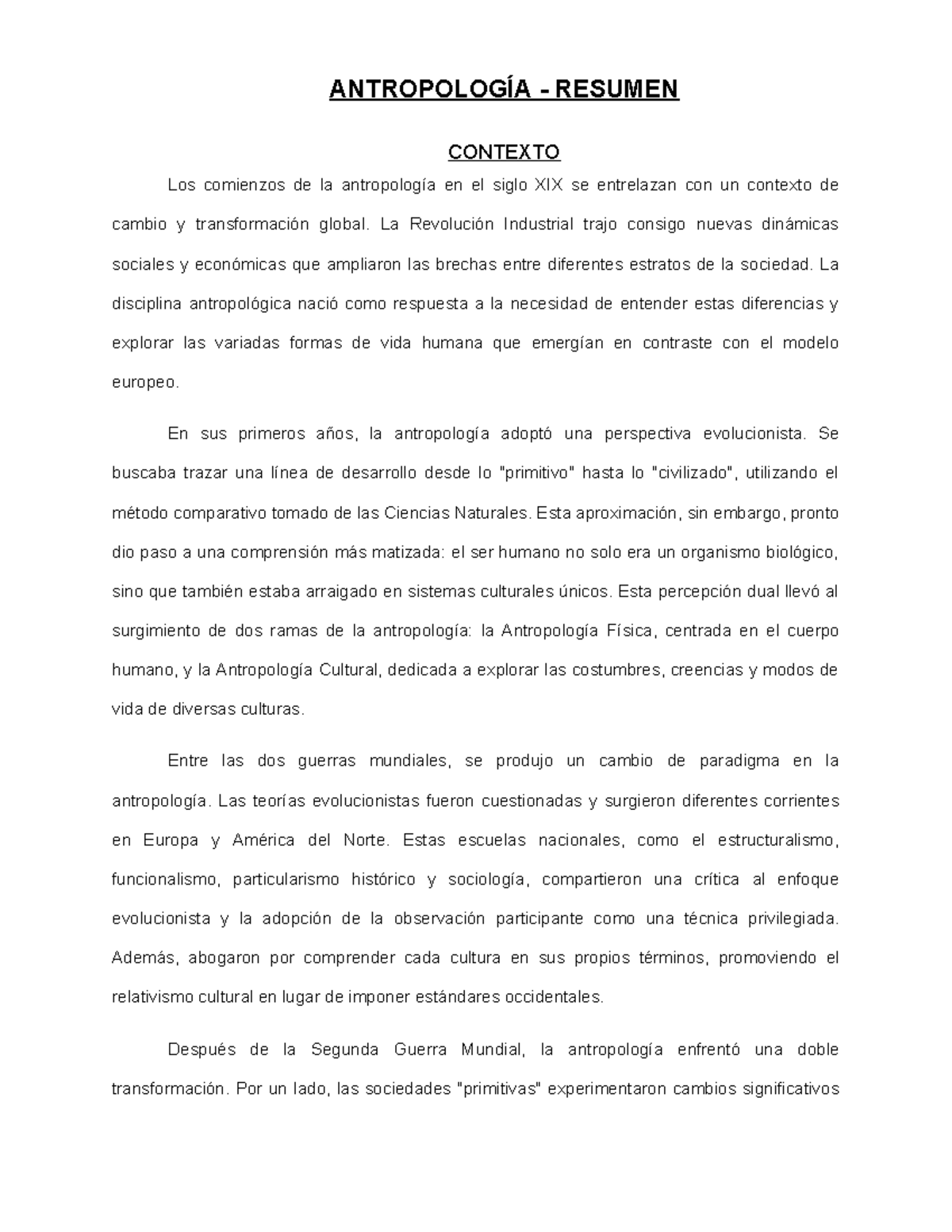 Resumen del 1er Parcial de Antropología: Evolución y Diversidad Cultural - Document Preview