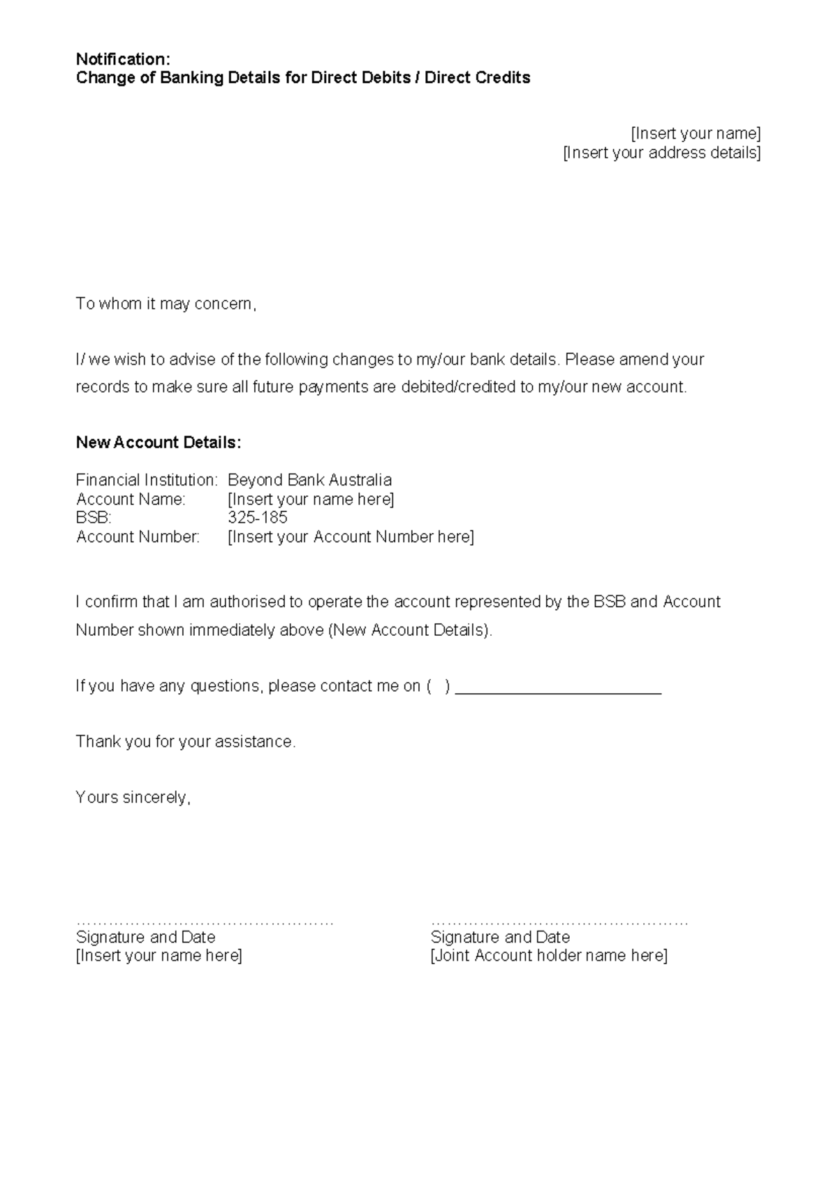 Change of Banking Details Notification Template - Studocu