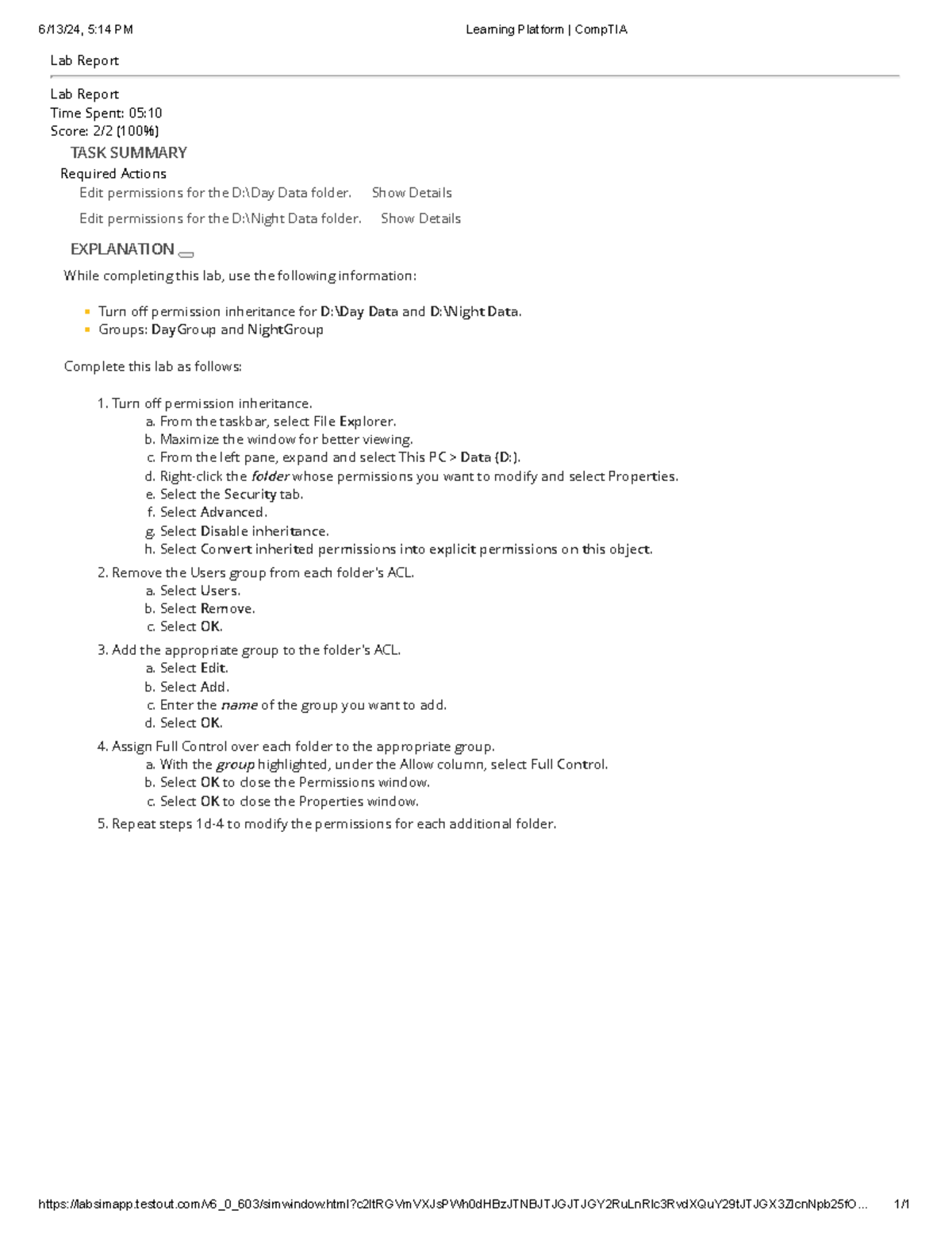 8.5.8 - NTFS Permissions Configuration Lab Report (100% Score) - Studocu