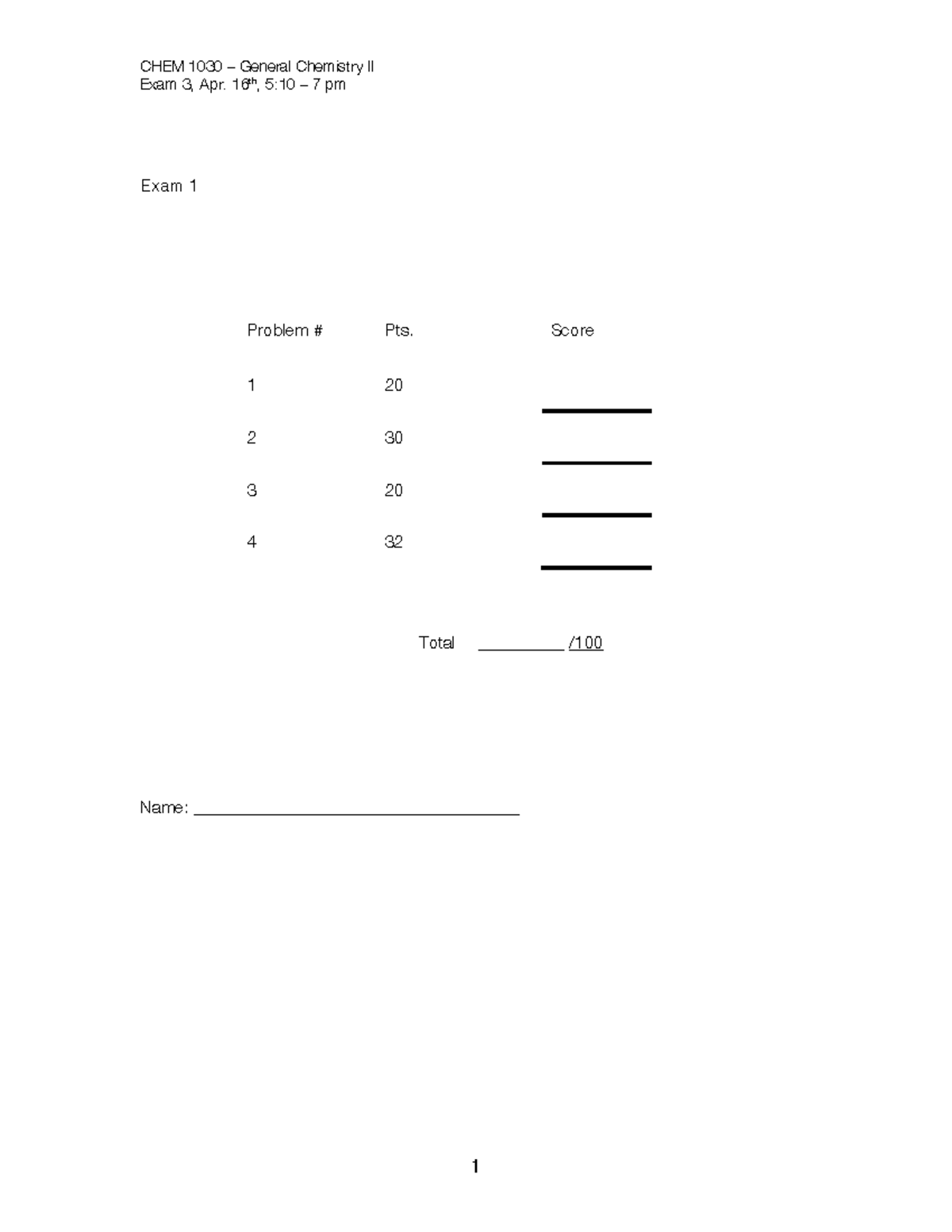 CHEM 1030 – General Chemistry II Exam 3 - Studocu