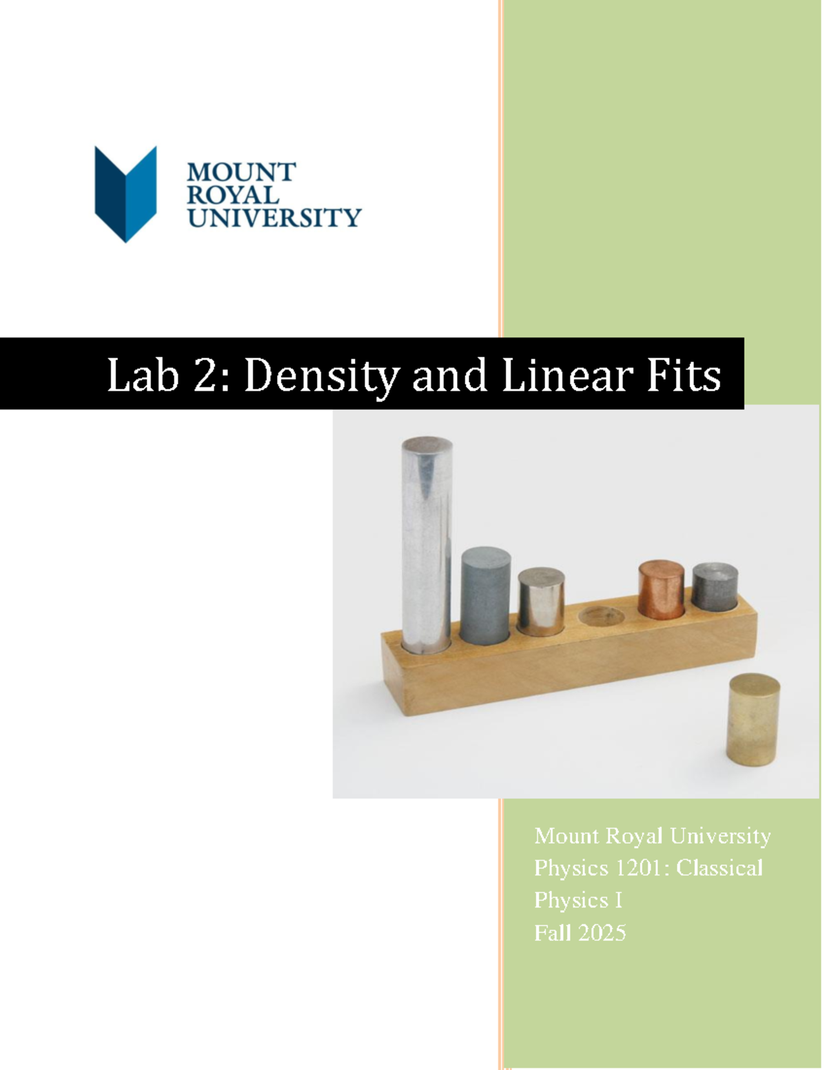 Lab 2: Density and Graphical Analysis in PHYS 1201 Fall 2025 - Studocu