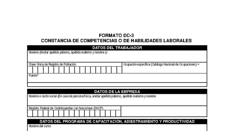 Formato de Constancia de Competencias Laborales - DC3 - Studocu