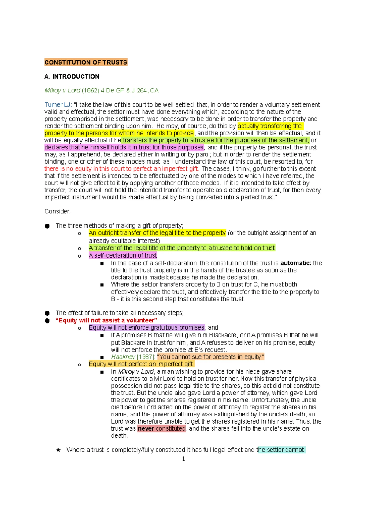 Law of Trusts - Lecture 1: Three Certainties in Trust Validity - Studocu