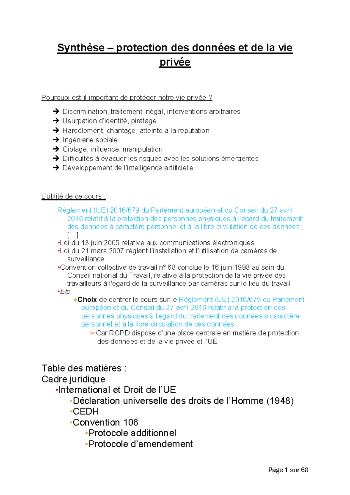 Synthèse sur la Protection des Données et de la Vie Privée - Cours RGPD ...