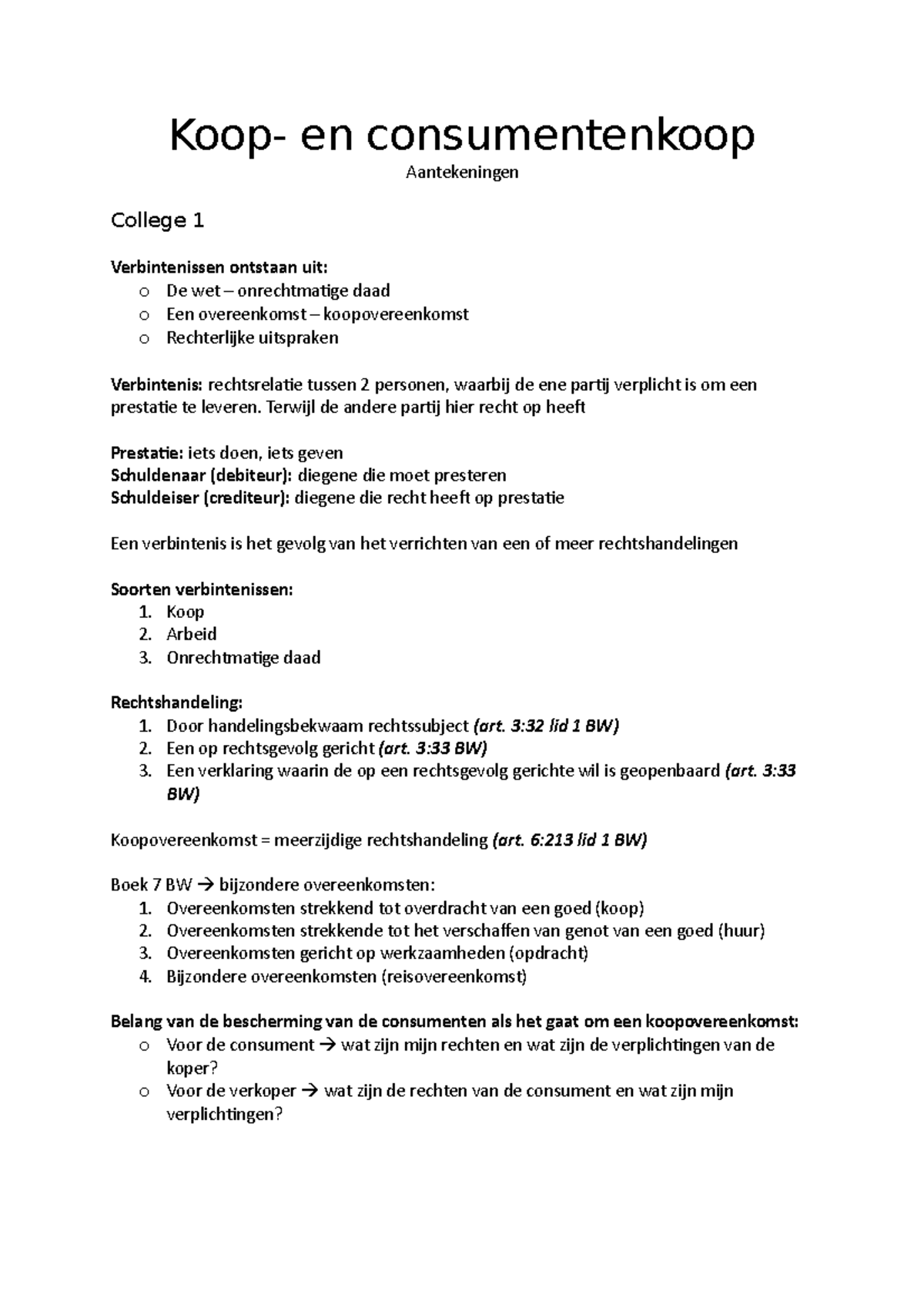 K&C. Koop- en Consumentenkoop College Aantekeningen - Studeersnel