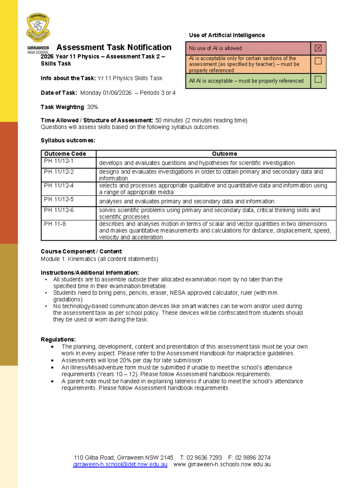 2026 Y11 Physics Skills Task: AI Use Guidelines & Assessment Info - Studocu