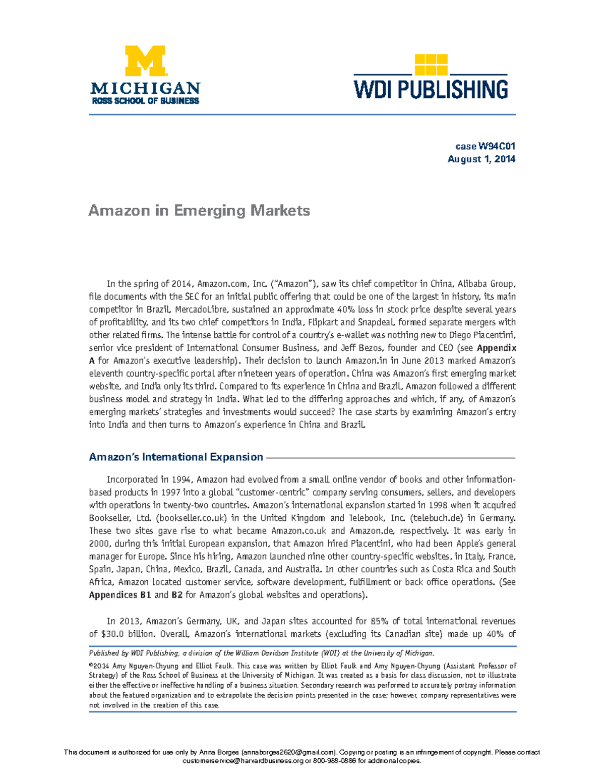 Amazon in Emerging Markets - ©2014 Amy Nguyen-Chyung and Elliot Faulk ...