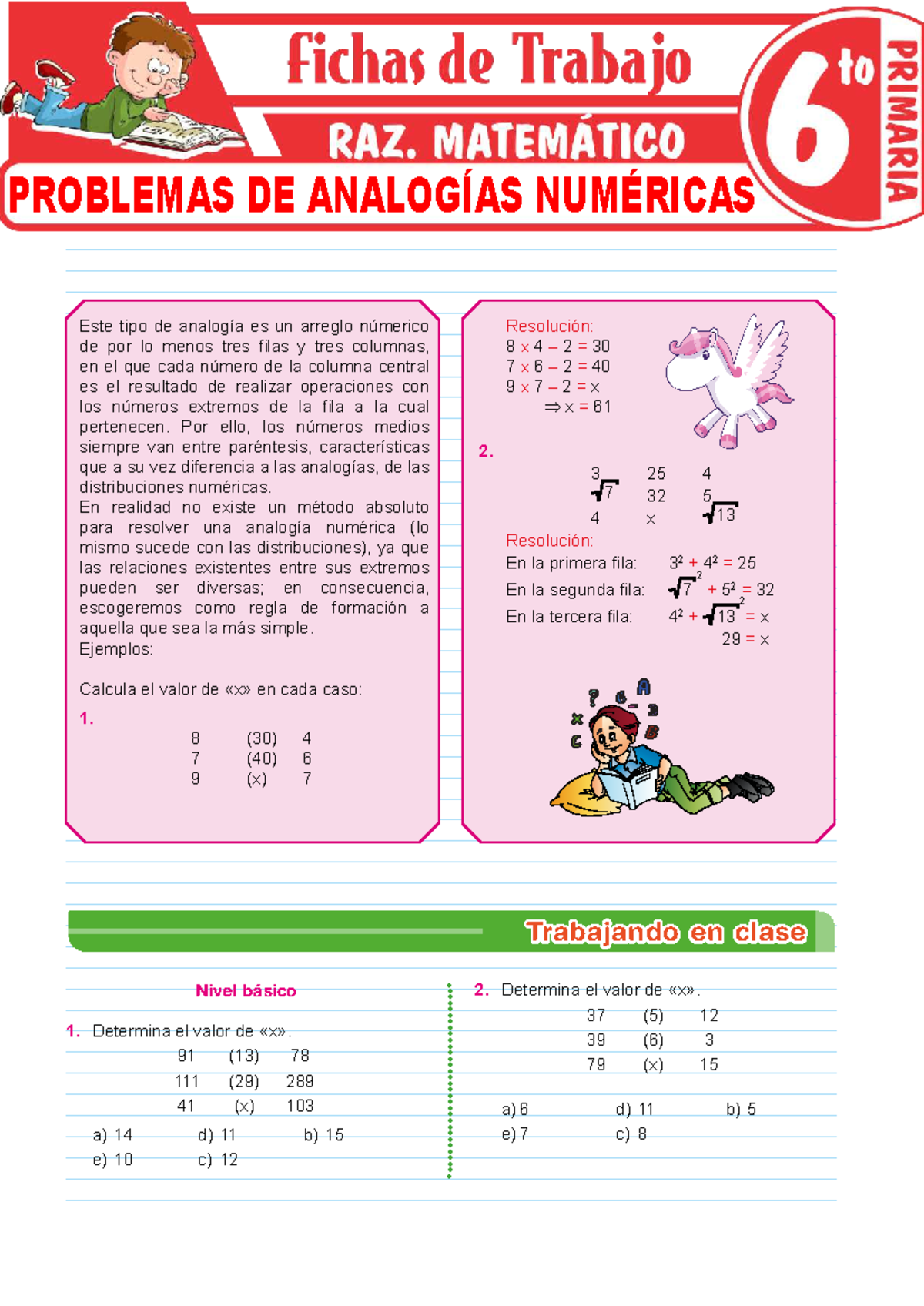 Problemas de Analogías Numéricas para Sexto Grado de Primaria - Document Preview