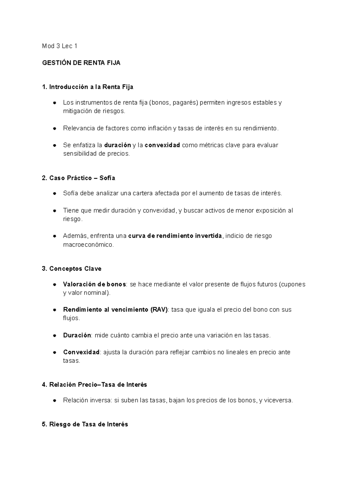 Mod 3 Lec 1: Introducción a la Renta Fija y Análisis de Riesgos - Studocu