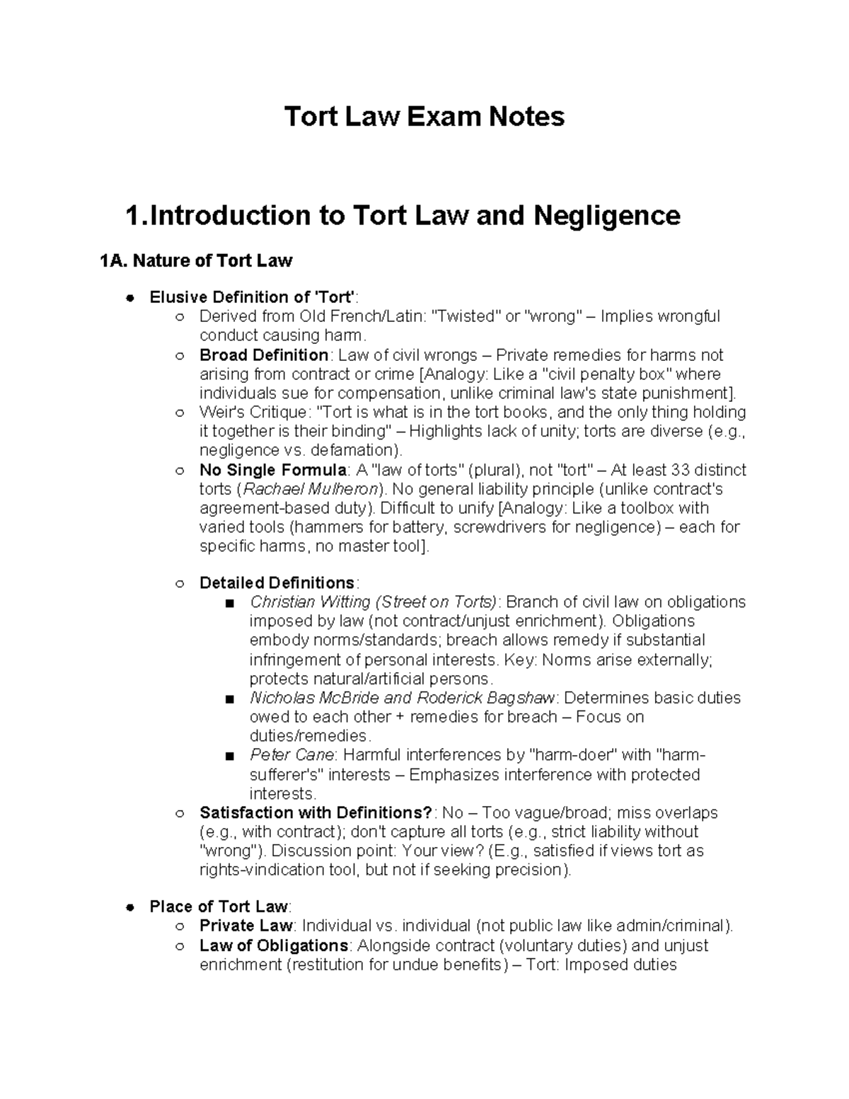 Tort Law Exam Notes (1): Key Concepts and Flow Chart Analysis - Studocu