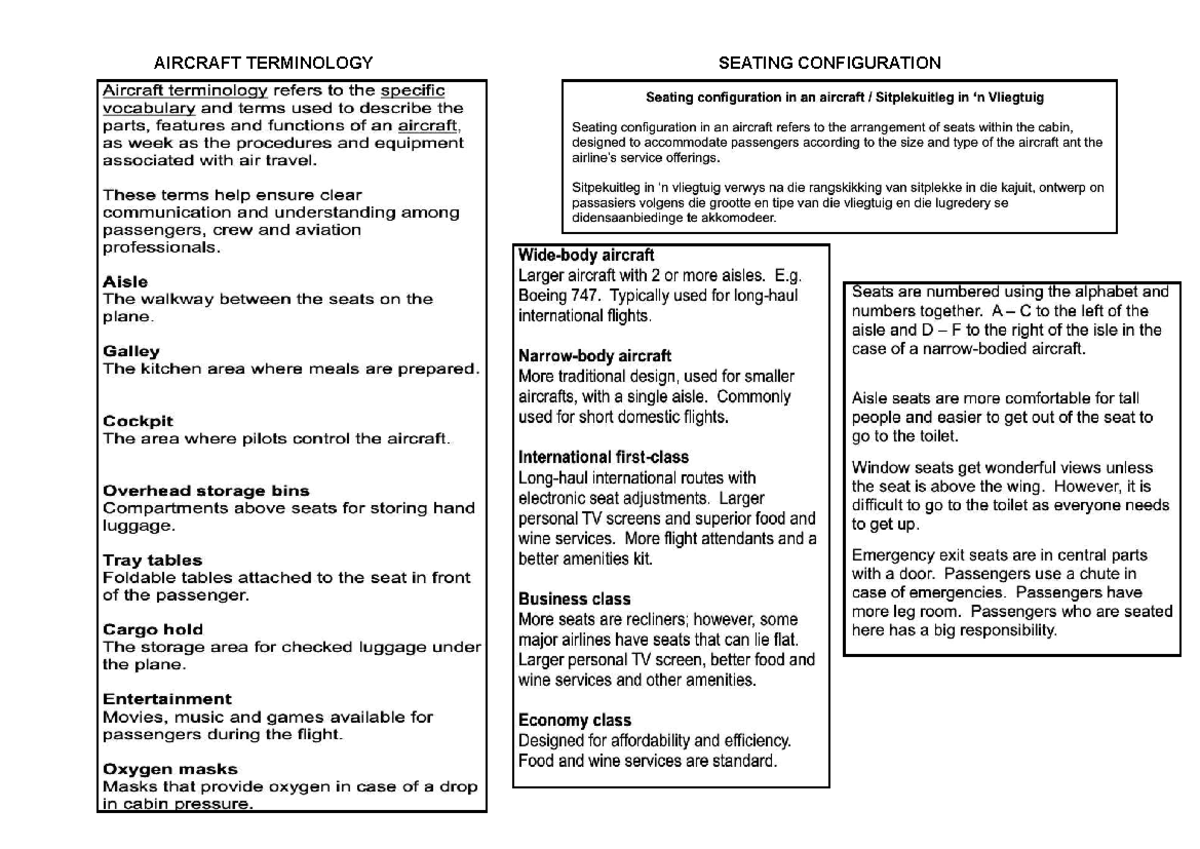 Aircraft Terminology: Seating Configurations & Passenger Comfort ...