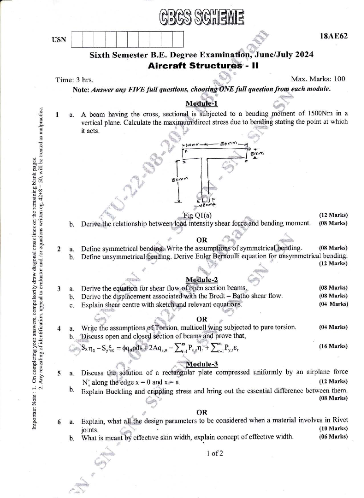18AE62 B.E. 6th Sem Exam: Aircraft Structures II Questions - Studocu