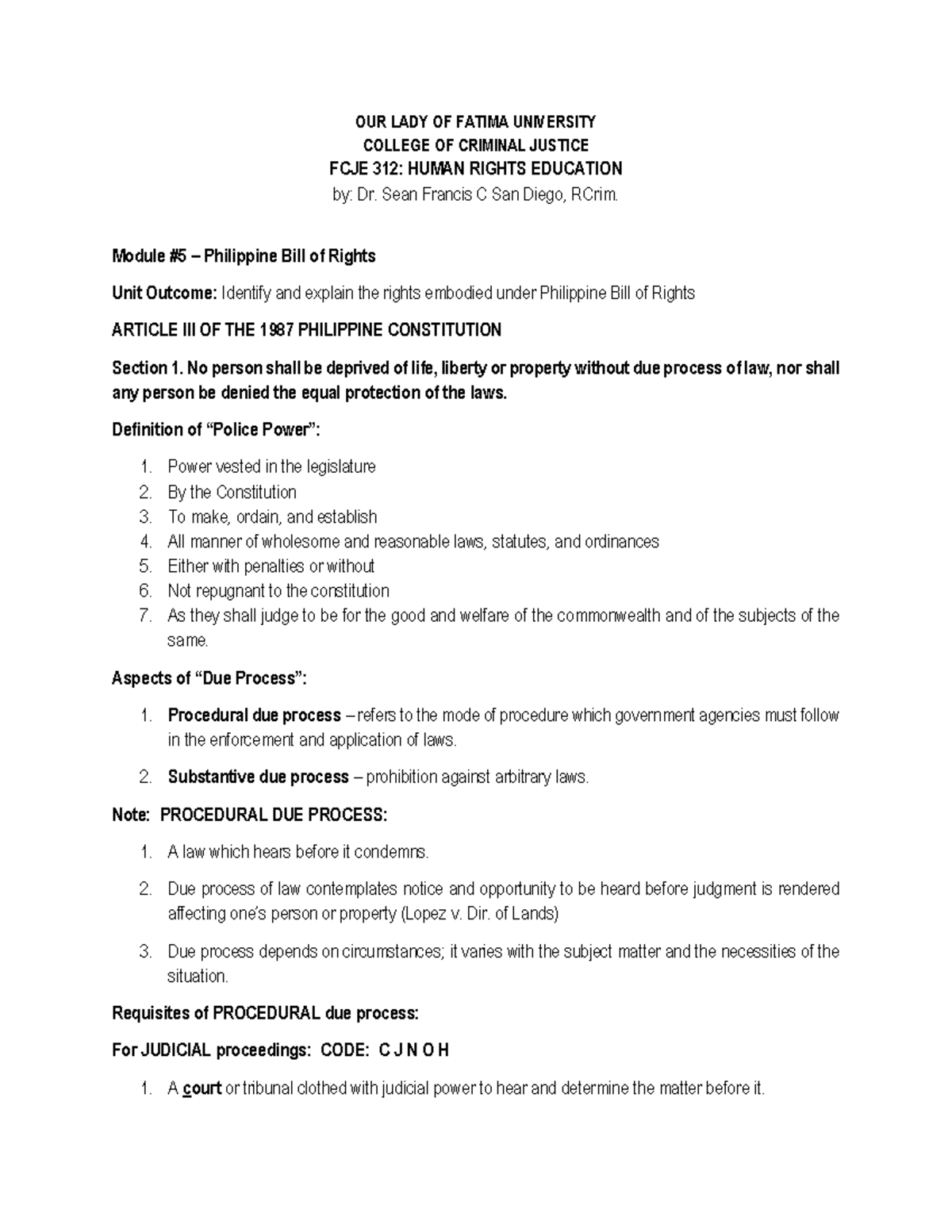 FCJE 312: Human Rights Education - Philippine Bill of Rights Overview ...