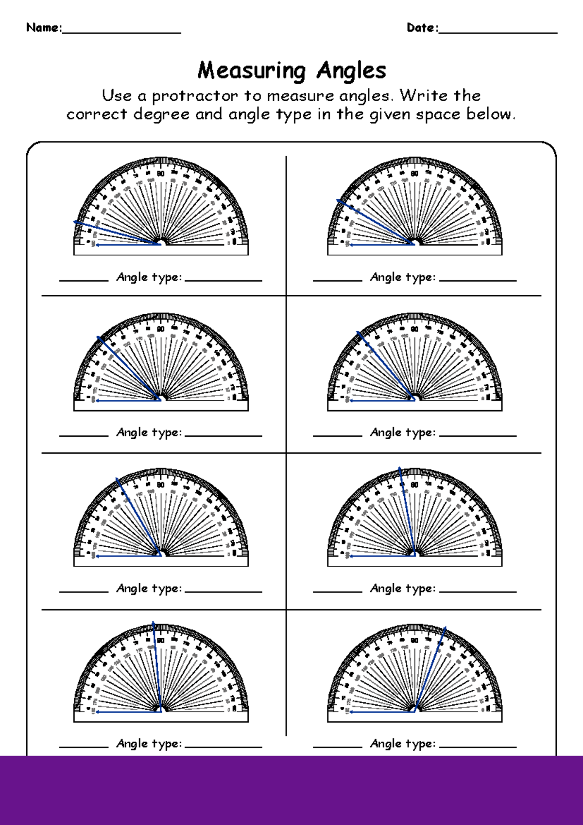 Measuring Angles with a Protractor - 4th Grade Worksheet - Name: Use a  protractor to measure angles. - Studocu, image size:1200x1696