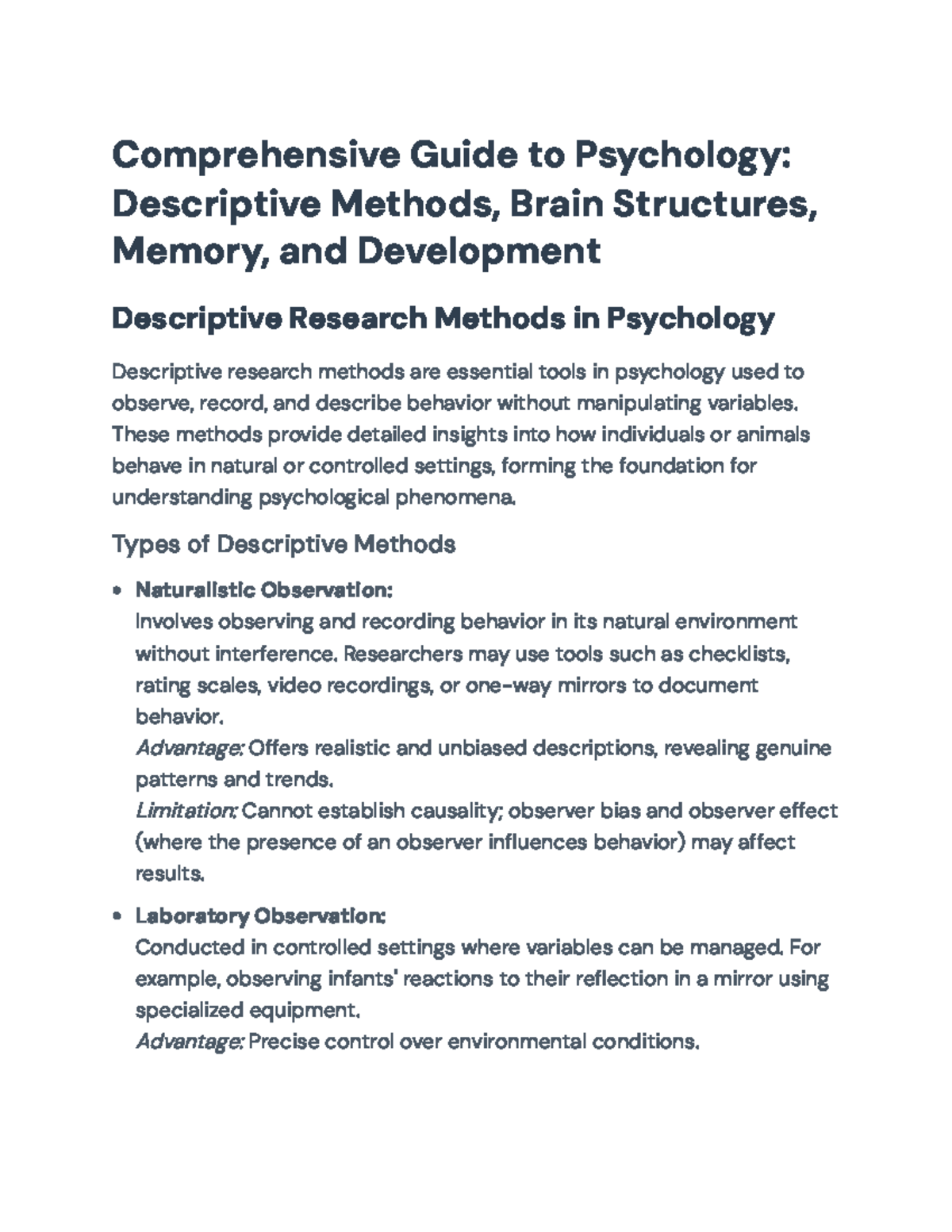 Comprehensive Guide to Psychology: Descriptive Methods & Brain ...