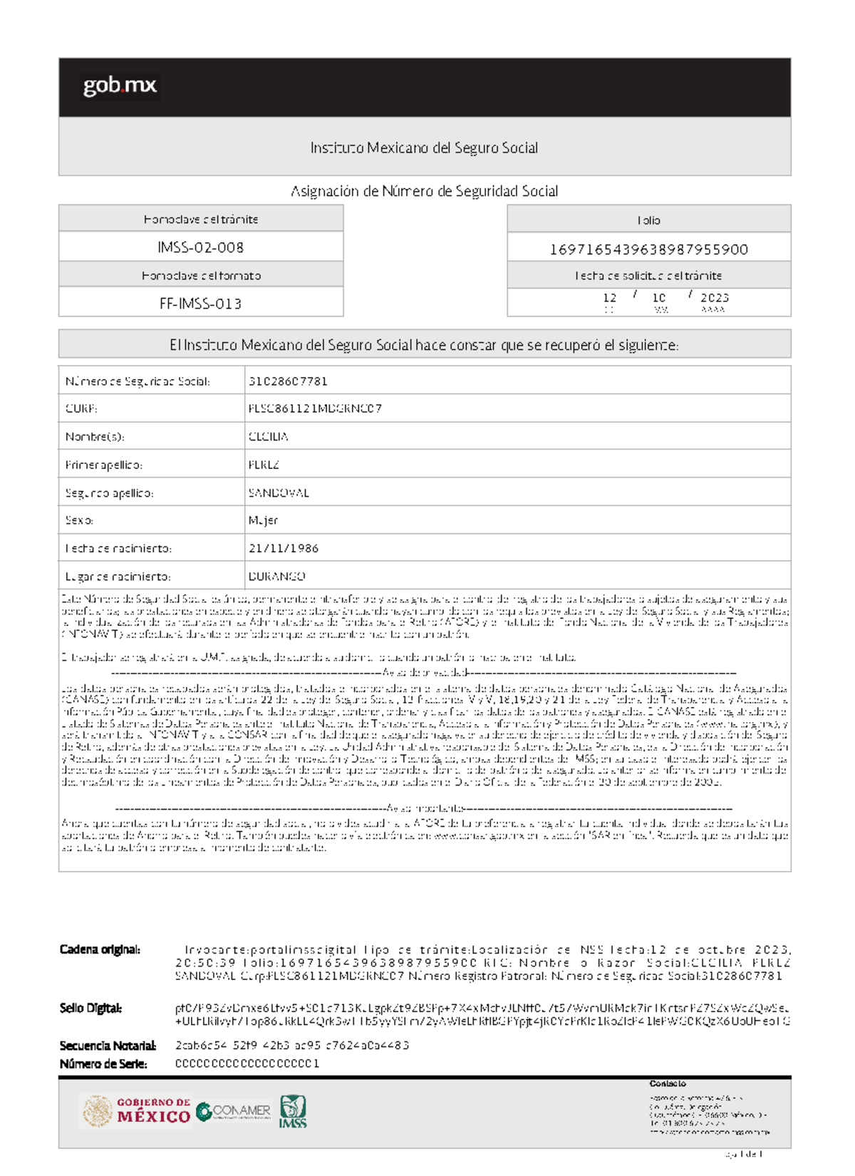 Comprobante NSS - asassa - Instituto Mexicano del Seguro Social El ...