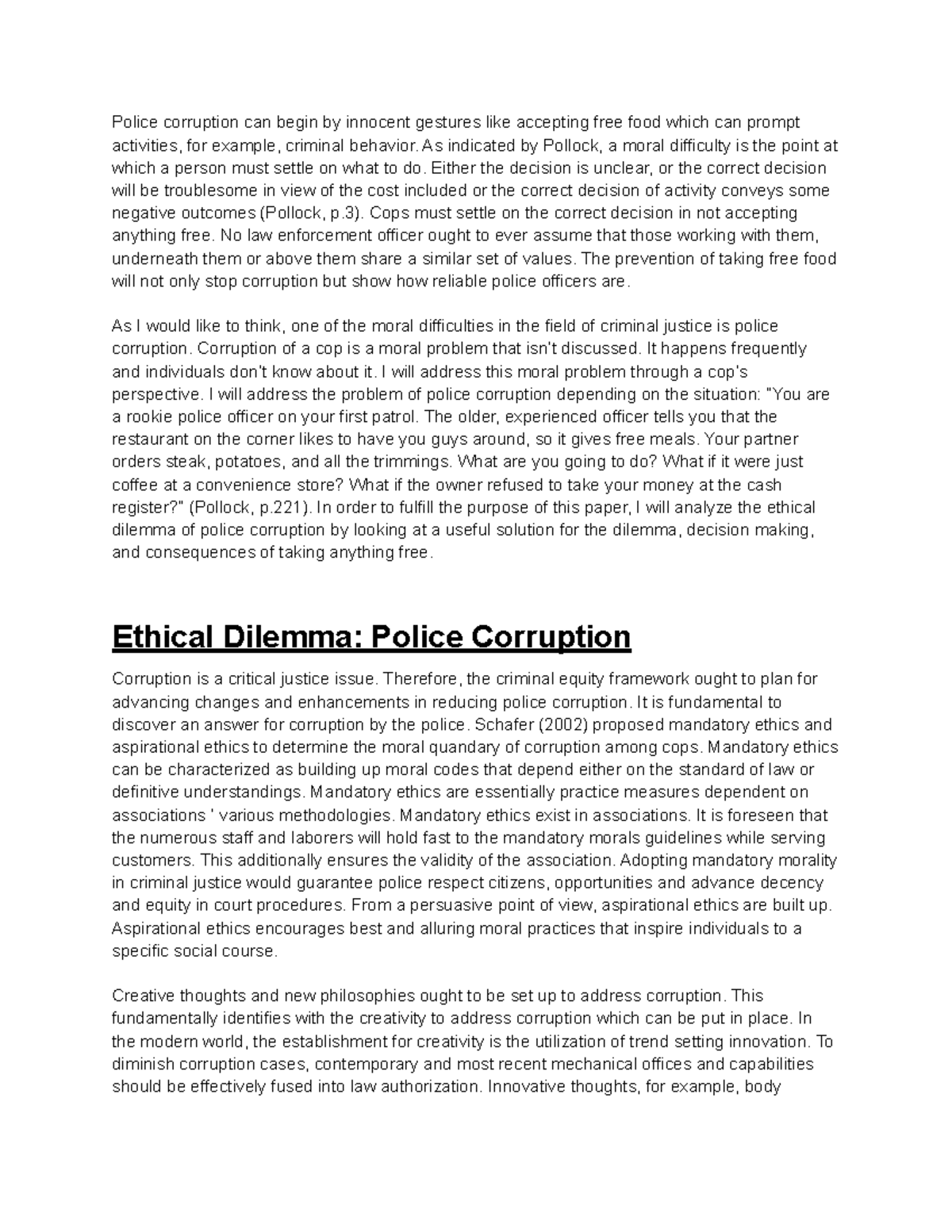 Essay on Ethical Dilemma of Police Corruption - Police corruption can ...
