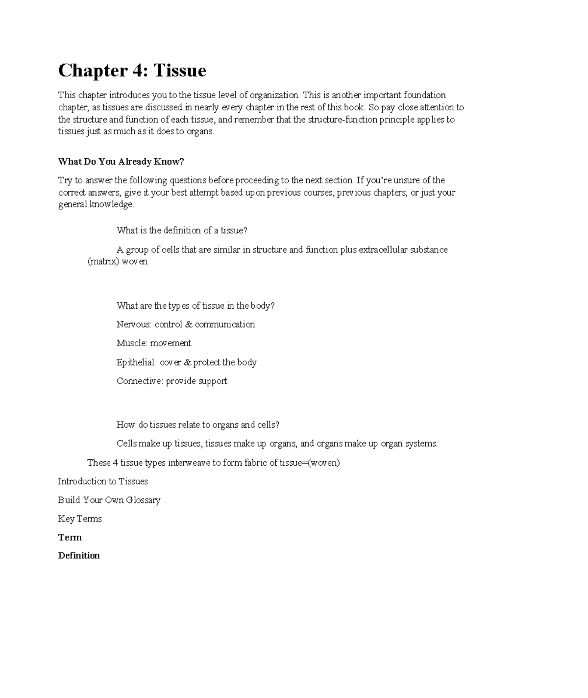 Homework 2: Tissue Structure and Function (Chapters 4-5) Spring 2024 ...