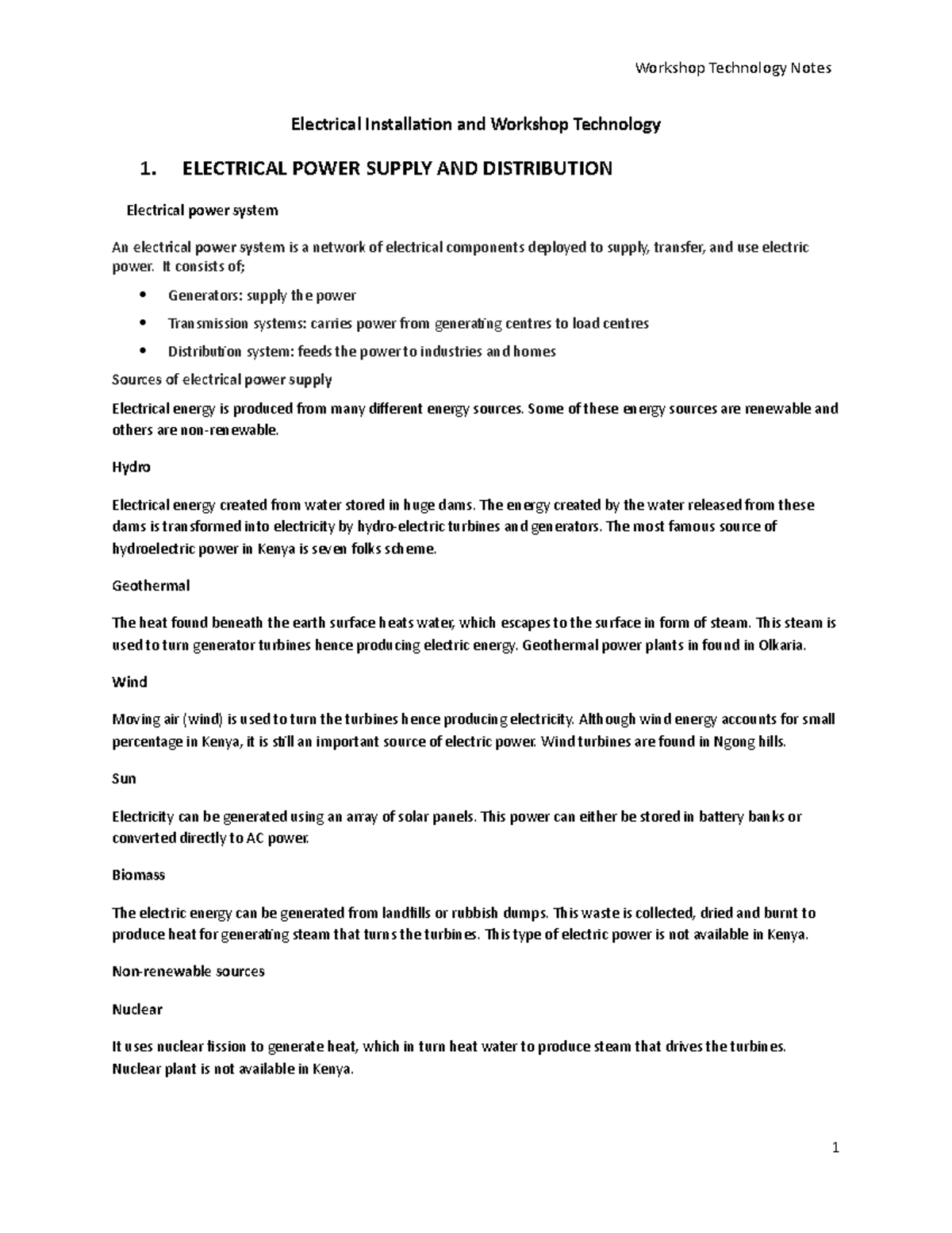 Electrical Workshop Tech Notes: Overview of Power Supply Systems - Studocu