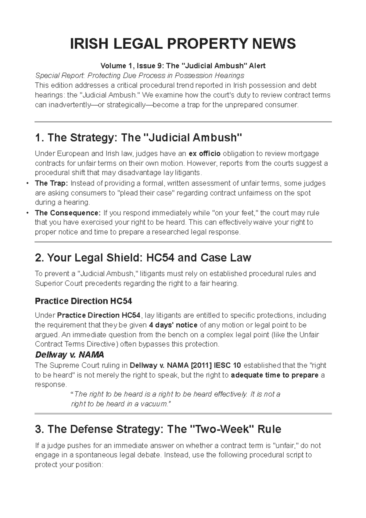IRISH LEGAL PROPERTY NEWS Vol 1, Issue 9: Protecting Due Process in ...