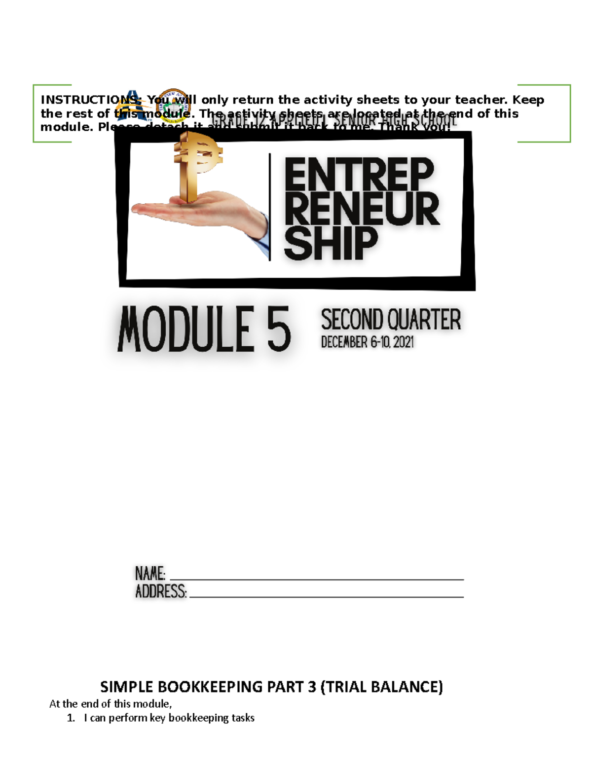 Entrepreneurship Q2: Module 5 - Simple Bookkeeping & Trial Balance ...