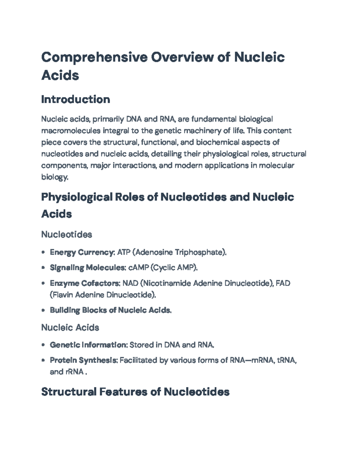 Comprehensive Overview of Nucleic Acids: Structure and Function ...