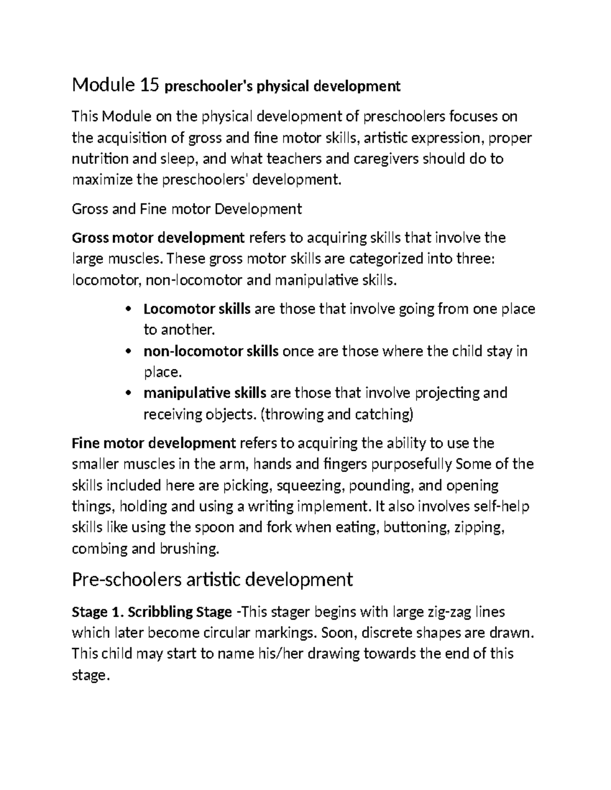 Module 15 ABAT - non - Module 15 preschooler's physical development ...