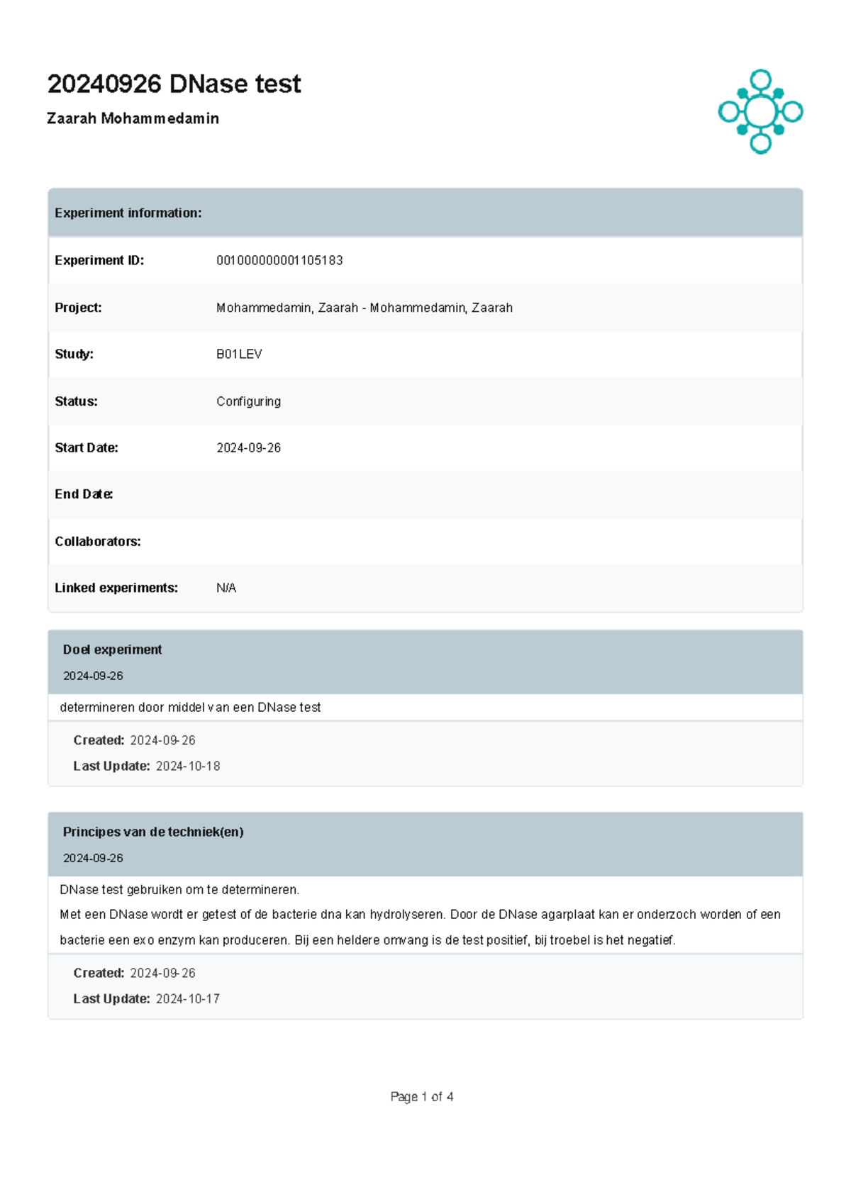 B01LEV - DNase Test Experiment 001: Bacterial Determination Study ...