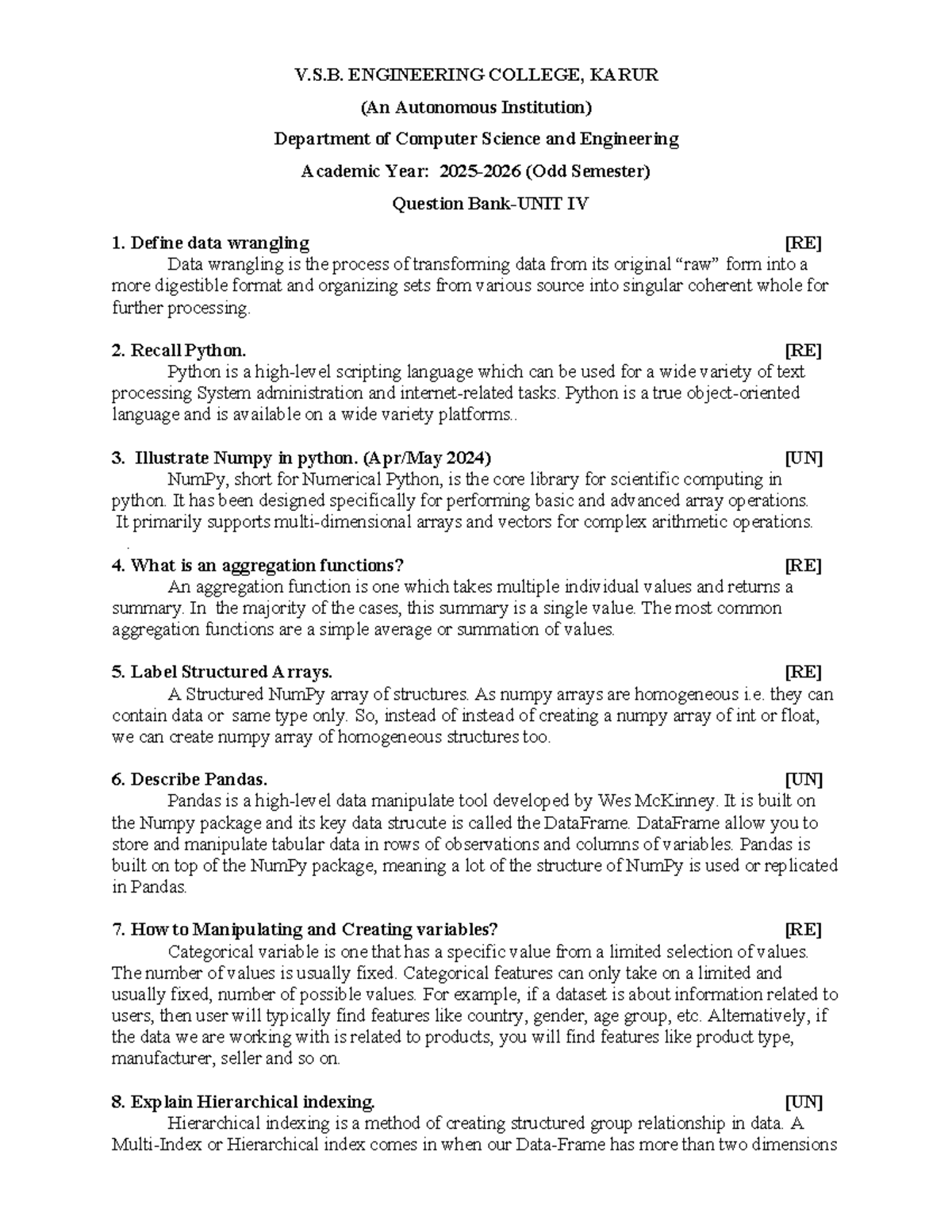 UNIT IV - Data Wrangling and Python Programming Notes - Studocu