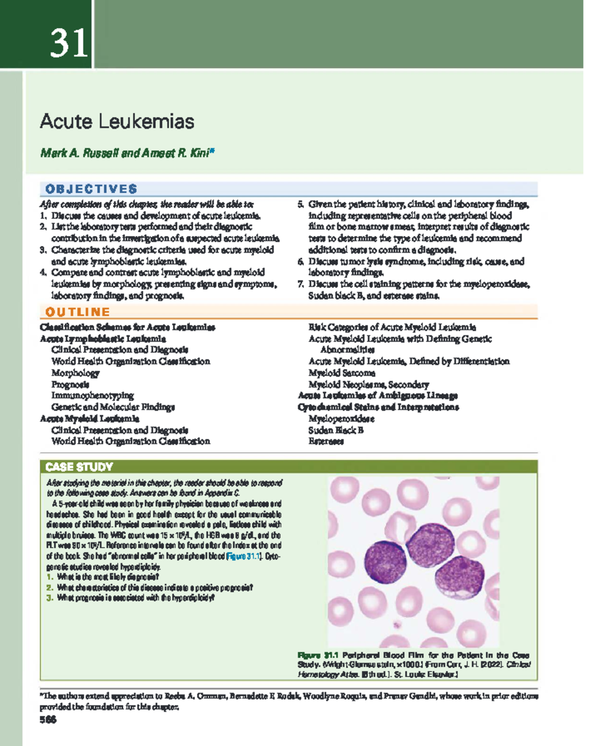 31 Acute Leukemias: Diagnosis, Prognosis, and Laboratory Findings - Studocu