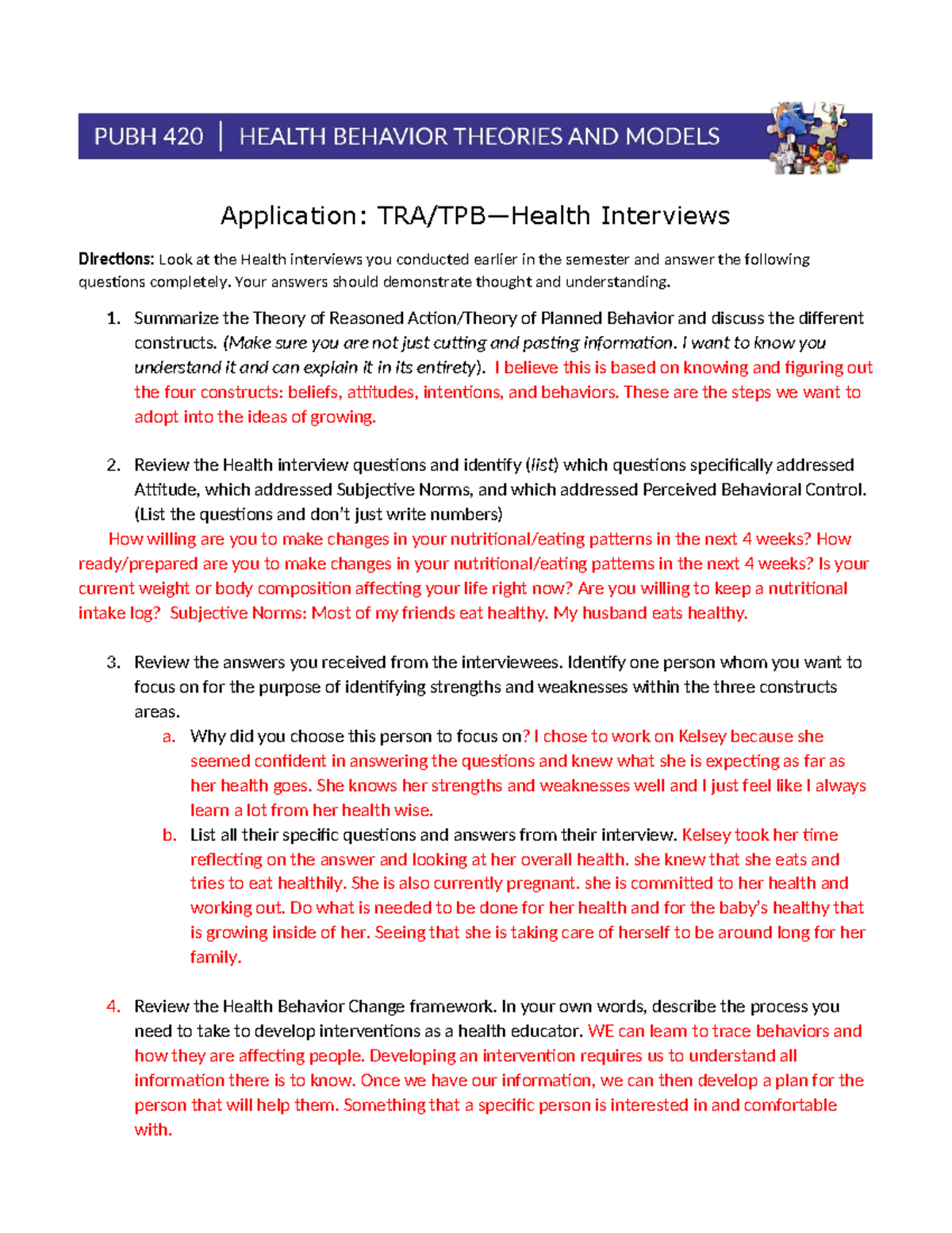 Pubh420 Final Exam: Health Interview Application & TRA/TPB Insights ...