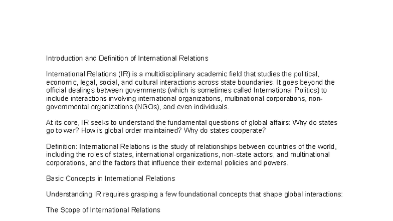 International Relations: Key Concepts and Theories (IR 101) - Studocu