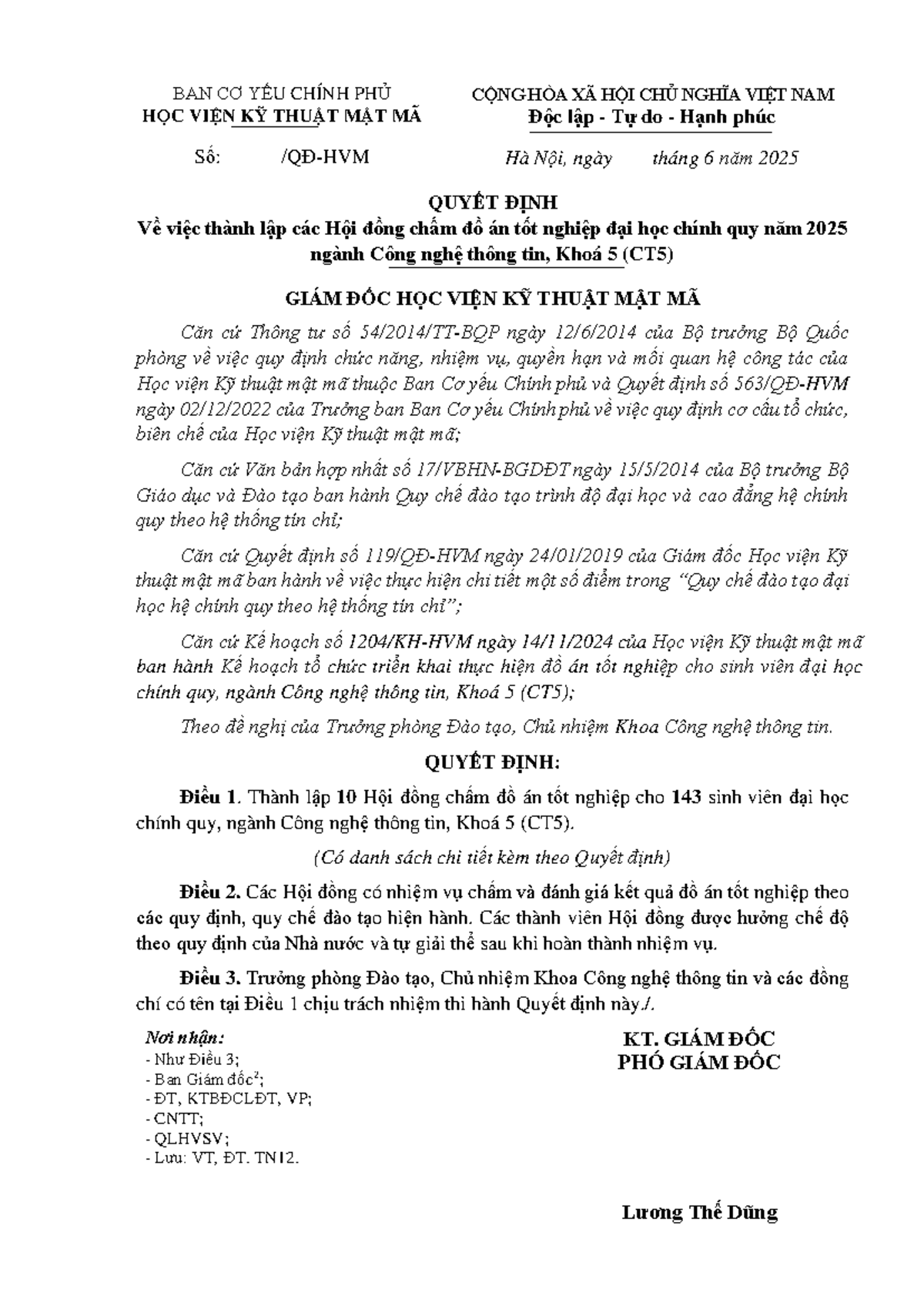 Quyết Định Thành Lập Hội Đồng Chấm Đồ Án Tốt Nghiệp CT5 - 2025 - Document Preview