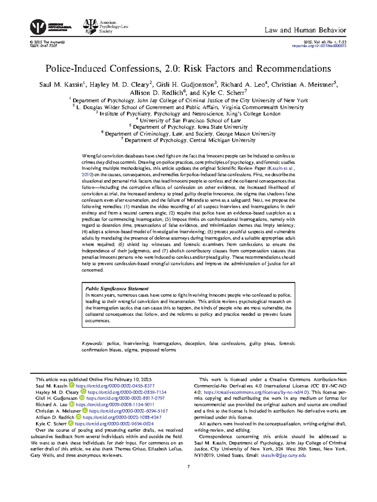 Police-Induced Confessions: Risk Factors & Reform Strategies (2025 ...