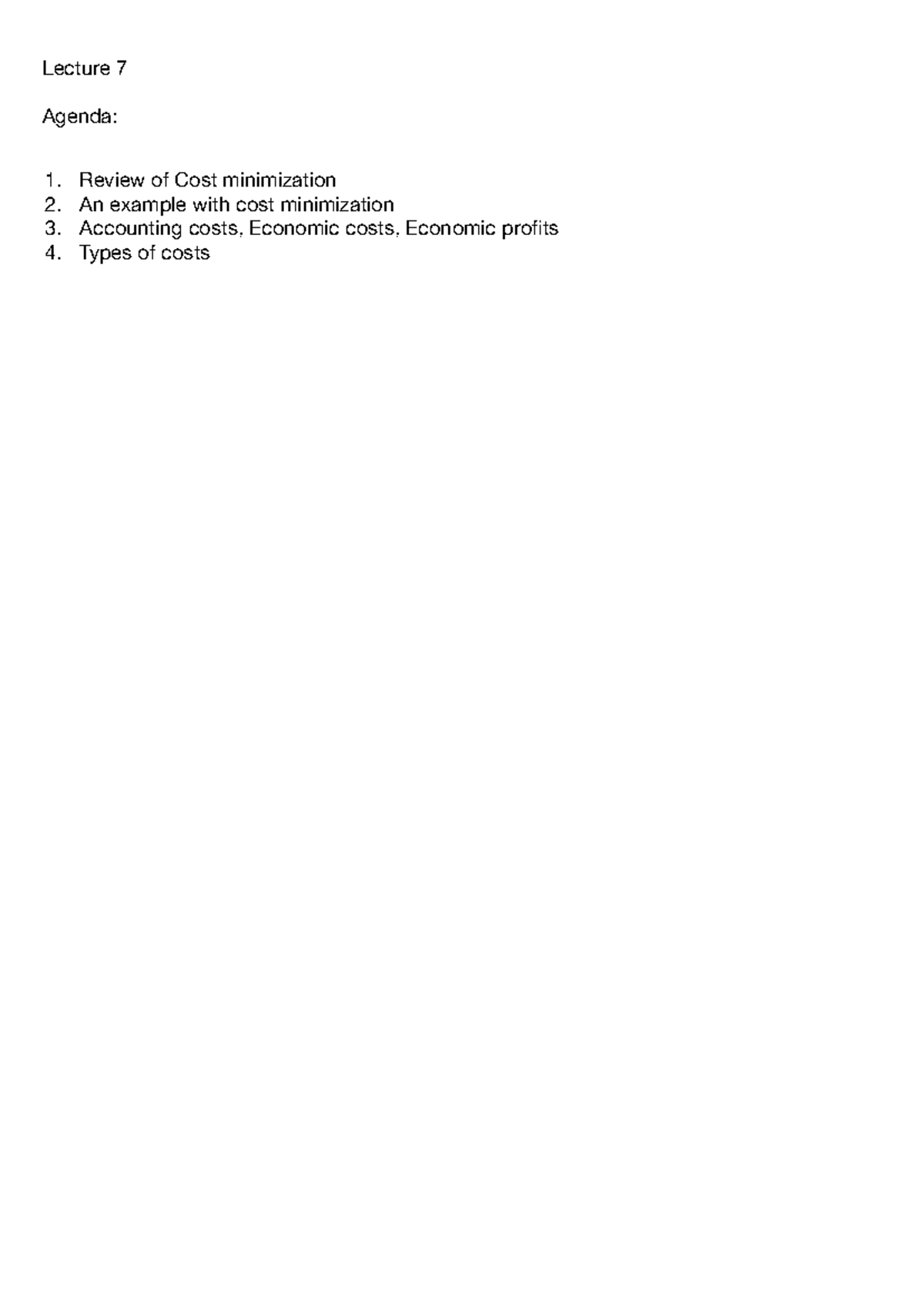 Lecture 7: Cost Minimization, Economic Costs, and Profit Analysis - Studocu