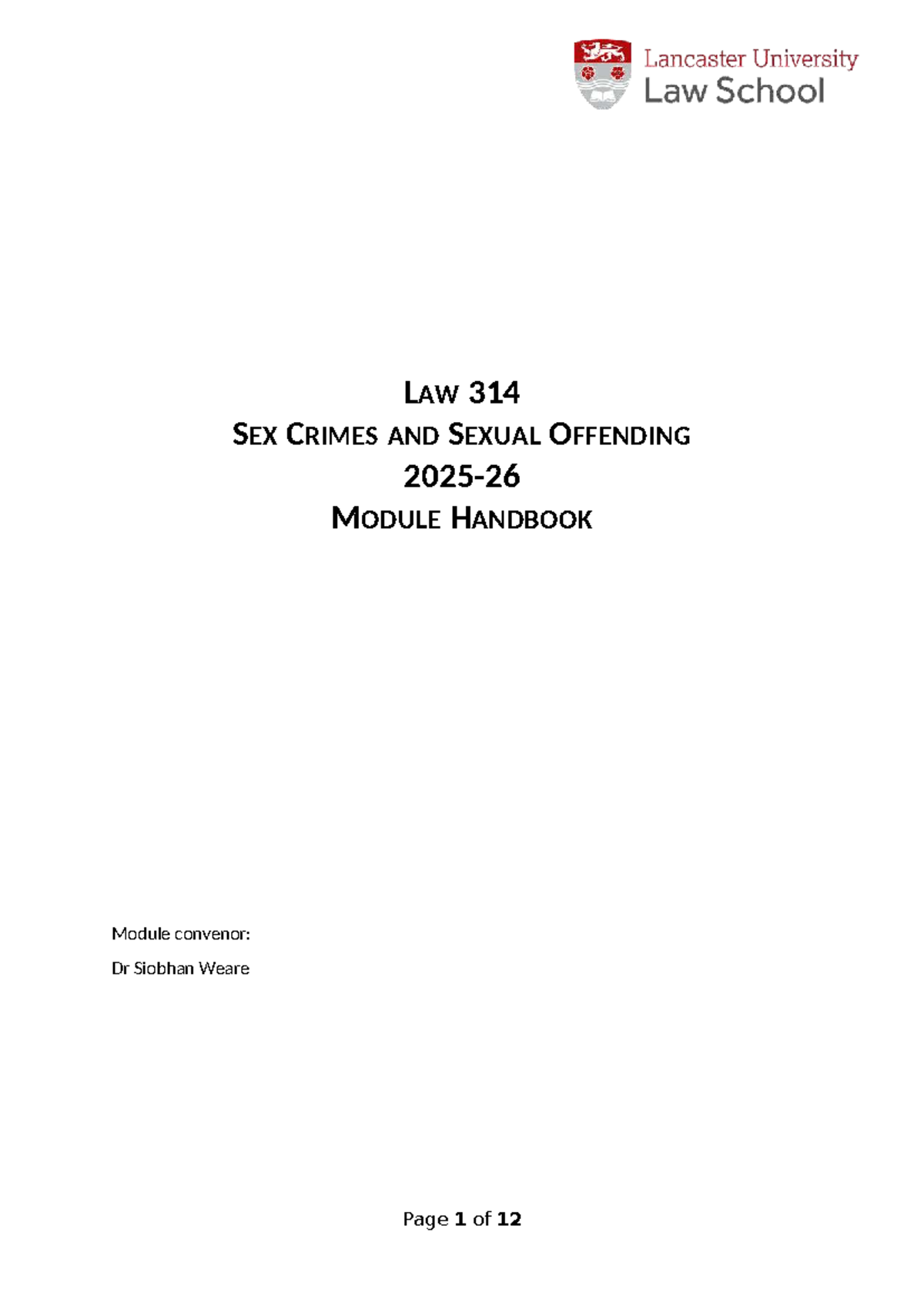 LAW 314 Sex Crimes & Sexual Offending Module Handbook - Studocu