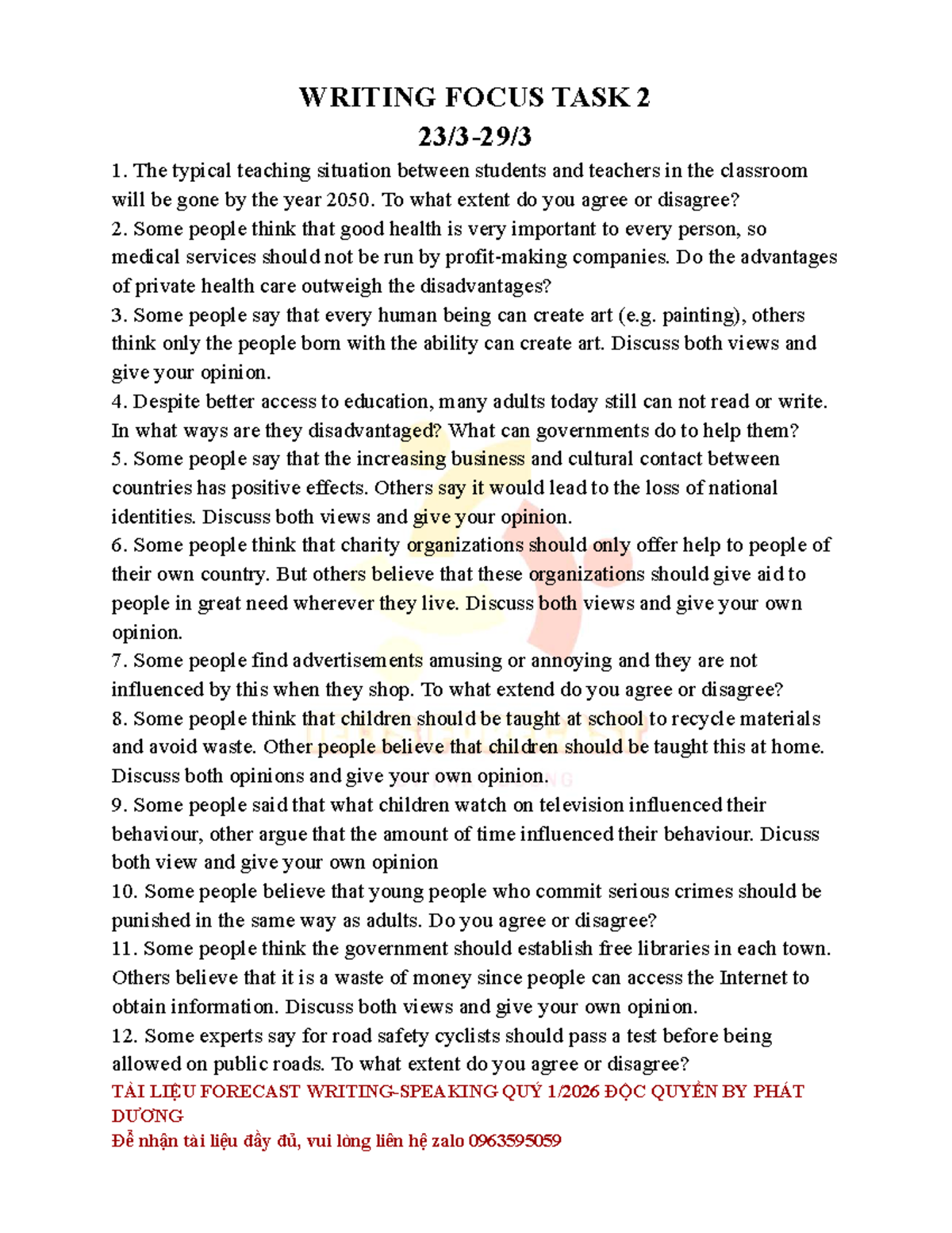 Writing Focus Task 2: Discussion Topics & Opinions (23-29 Mar) - Studocu