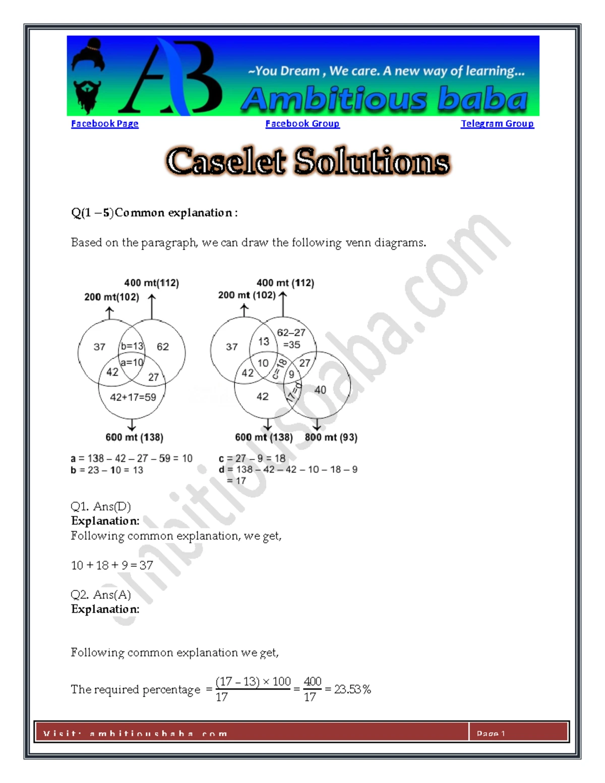 Caselet DI Quant Questions and Answers PDF By Ambitious Baba - CASELET ...