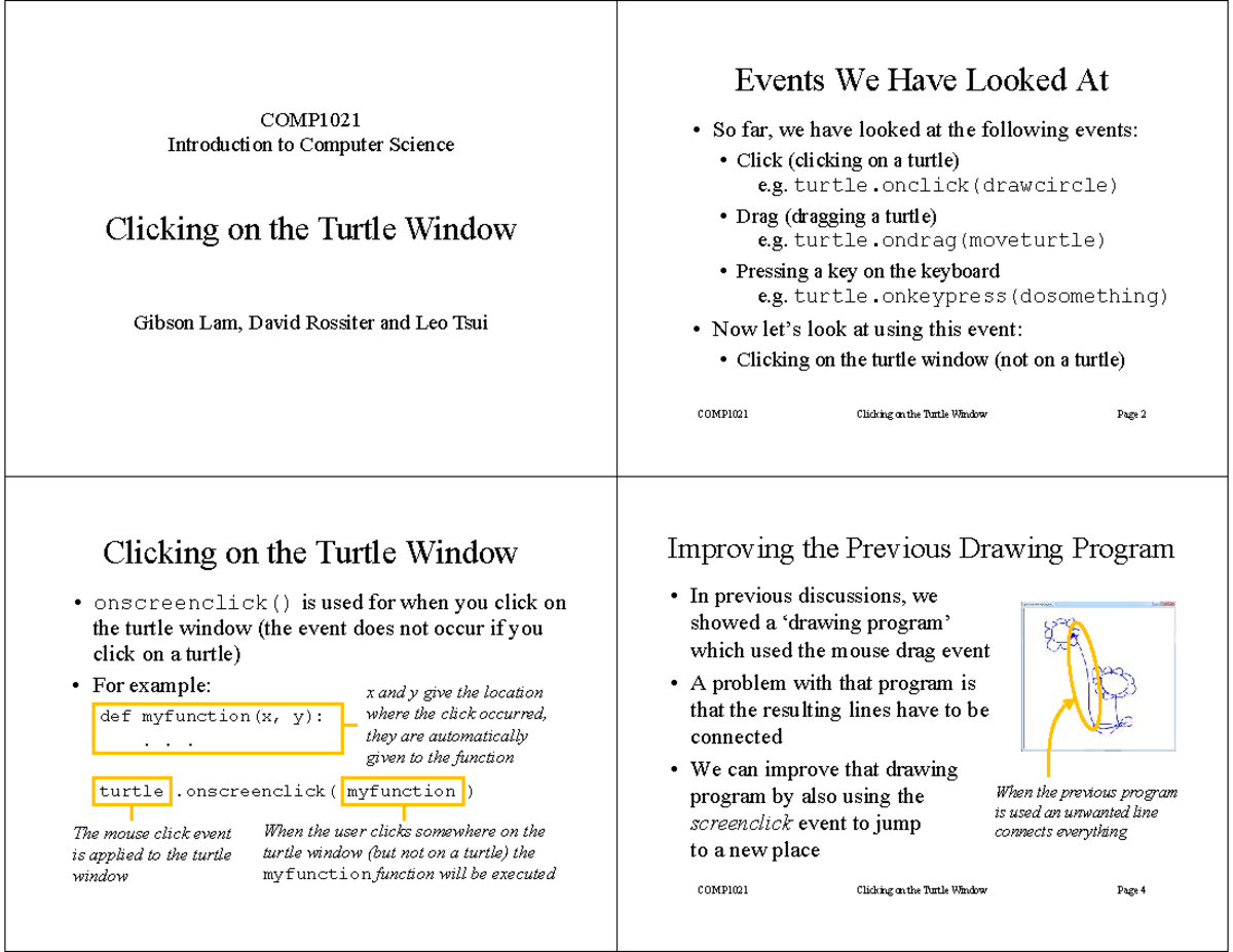 COMP1021 Lecture Notes: Events in Turtle Graphics - Studocu