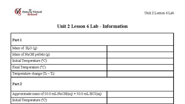 U2L6 Lab Report: Data Table & Calculations for Reactions - Studocu