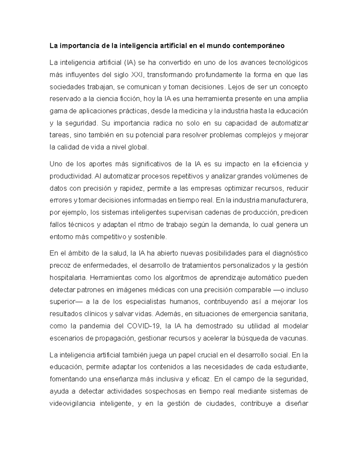 La importancia de la inteligencia artificial en el mundo contemporáneo ...